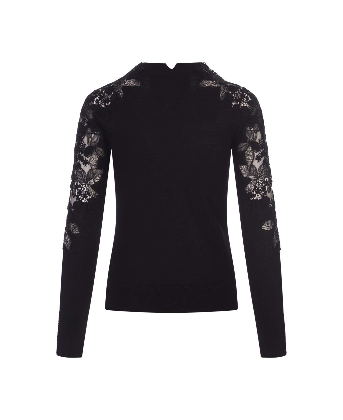 Ermanno Scervino Black Sweater With Lace - Nero ニットウェア