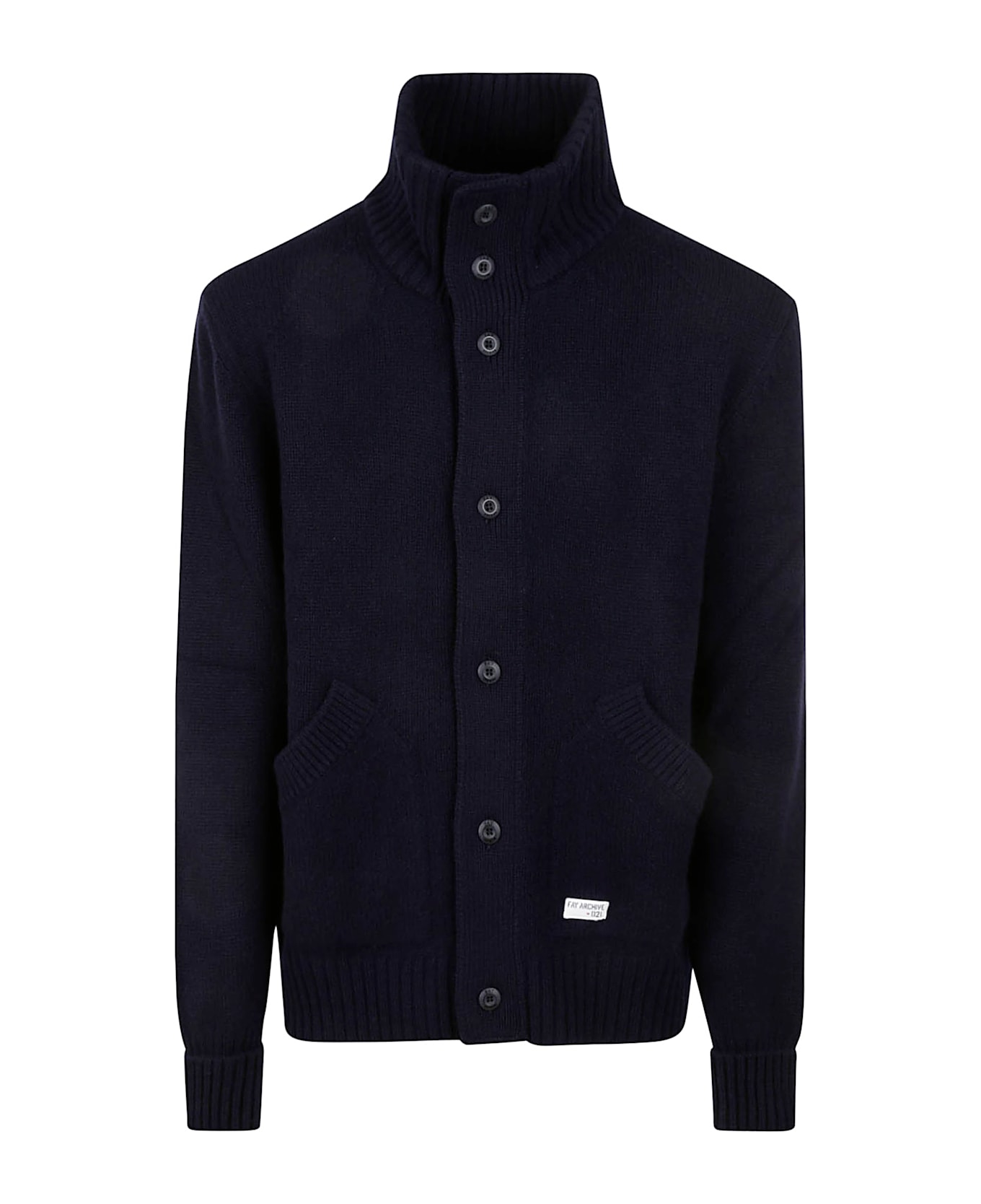 Fay High-neck Logo Patched Knit Jacket - Blue