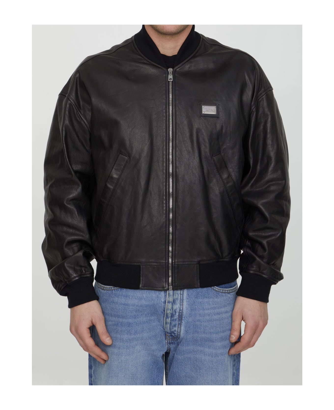 Dolce & Gabbana Black Leather Bomber Jacket | italist, ALWAYS LIKE A SALE
