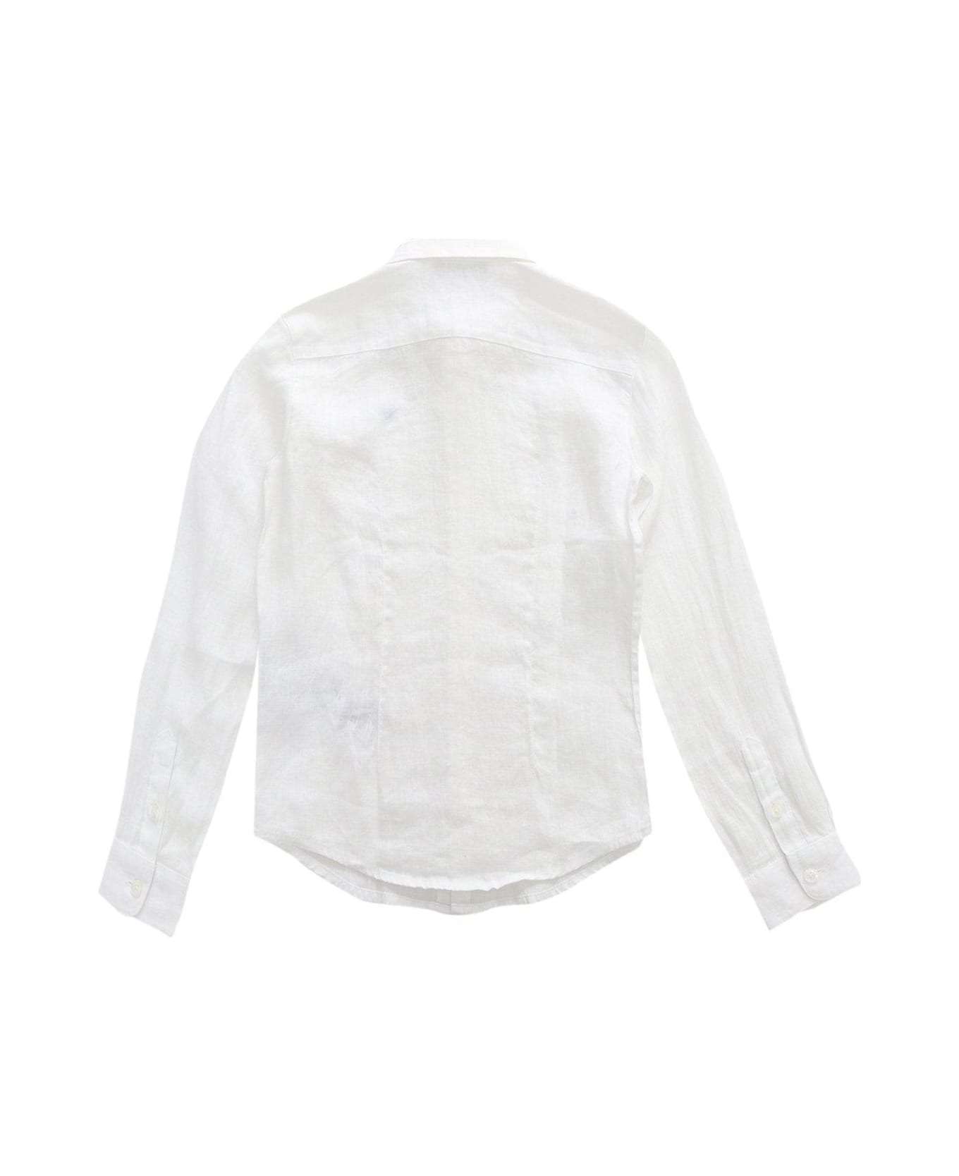Emporio Armani Logo Embroidered Buttoned Shirt - Bianco Ottico