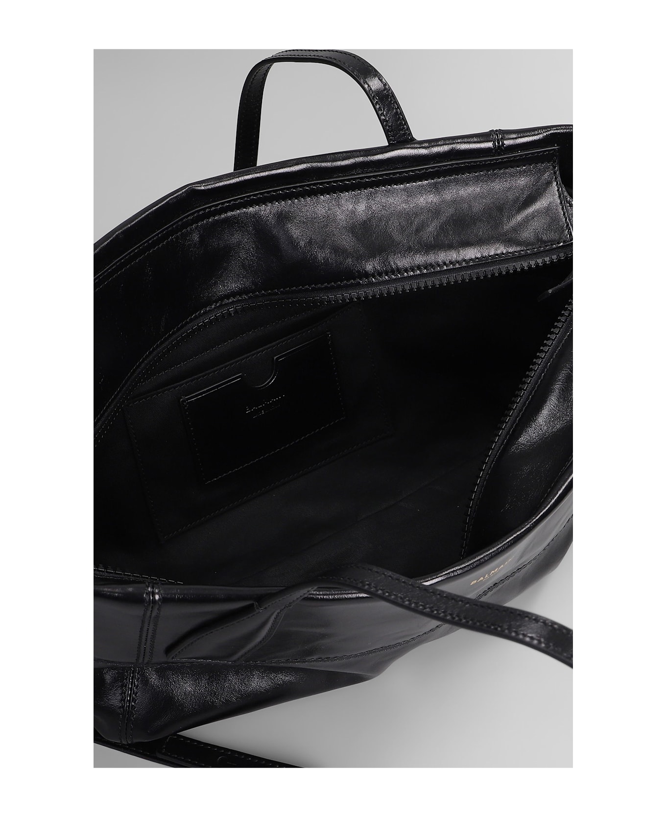 Balmain Track Zip Small Tote In Black Leather - black