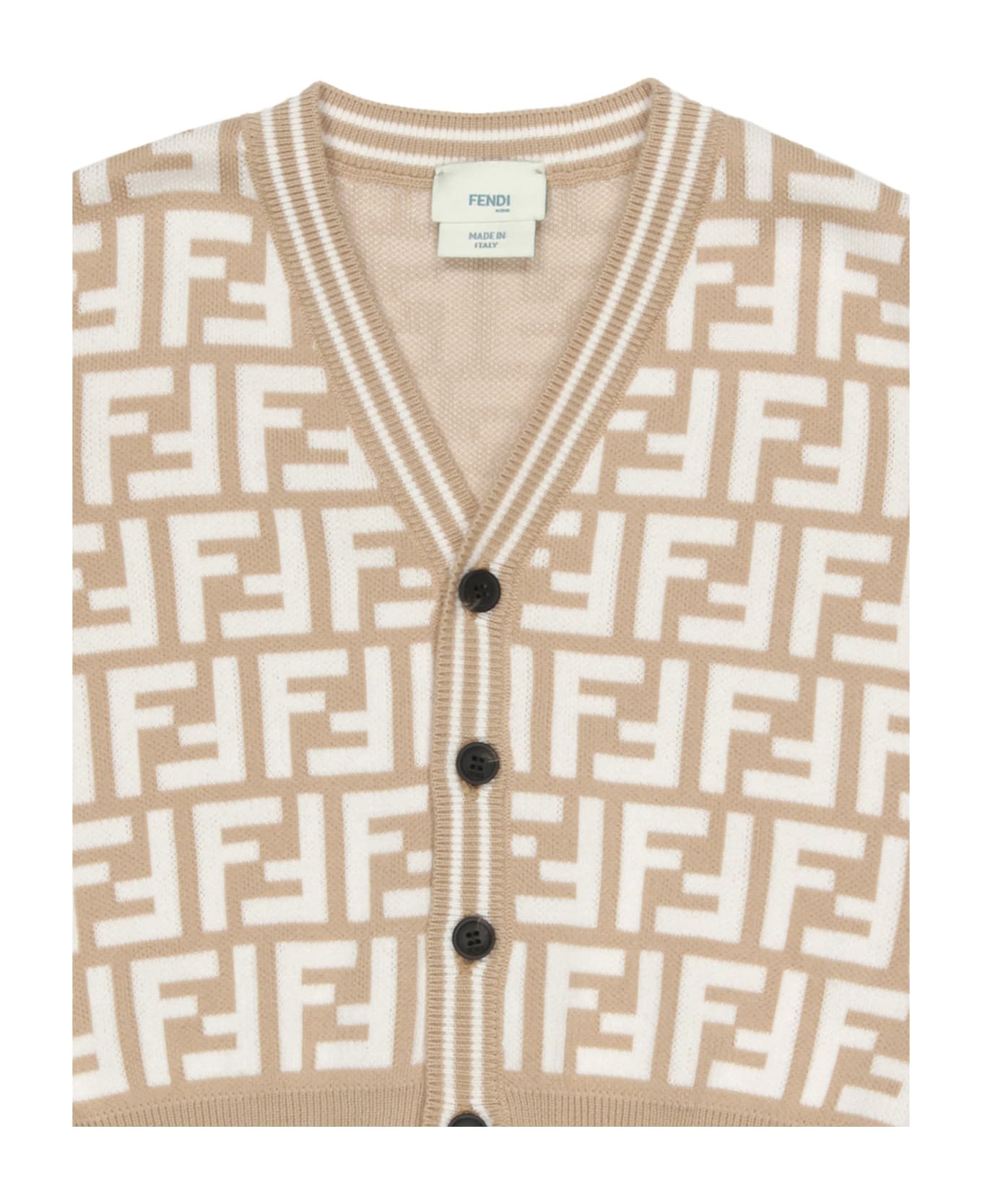 Fendi Beige And White Cardigan With Monogram Motif - Brown