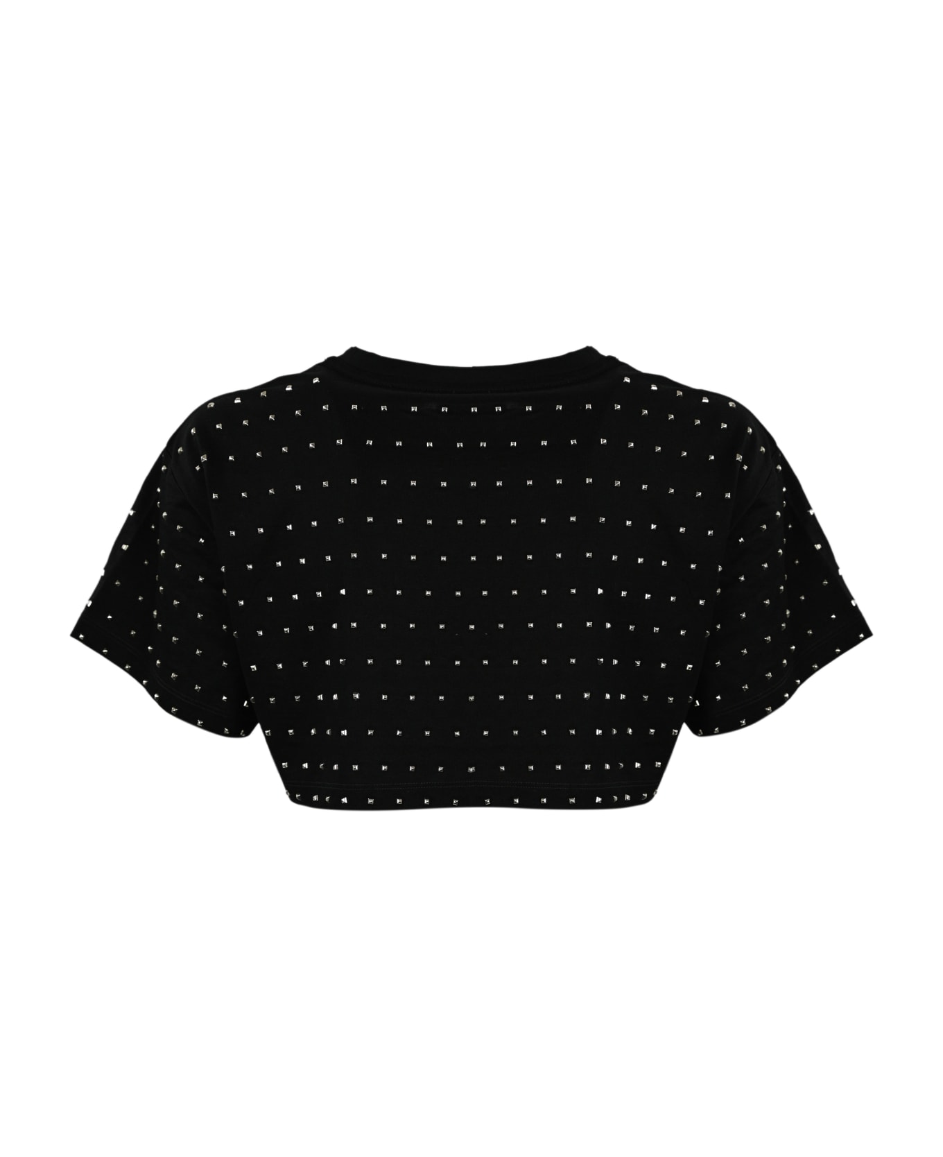 Pinko Cropped T-shirt With Logo And Studs - NERO LIMOUSINE Tシャツ