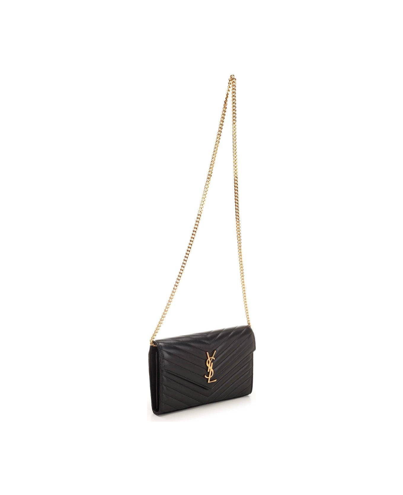 Saint Laurent Cassandre Matelass Hain Wallet - NERO