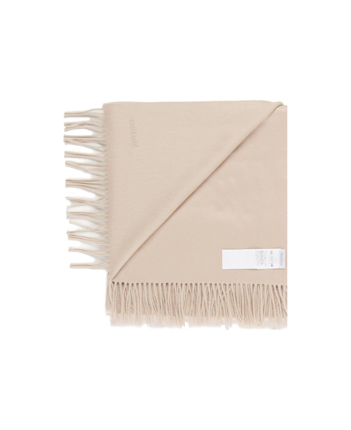 Max Mara Logo Embroidered Fringed Scarf - White