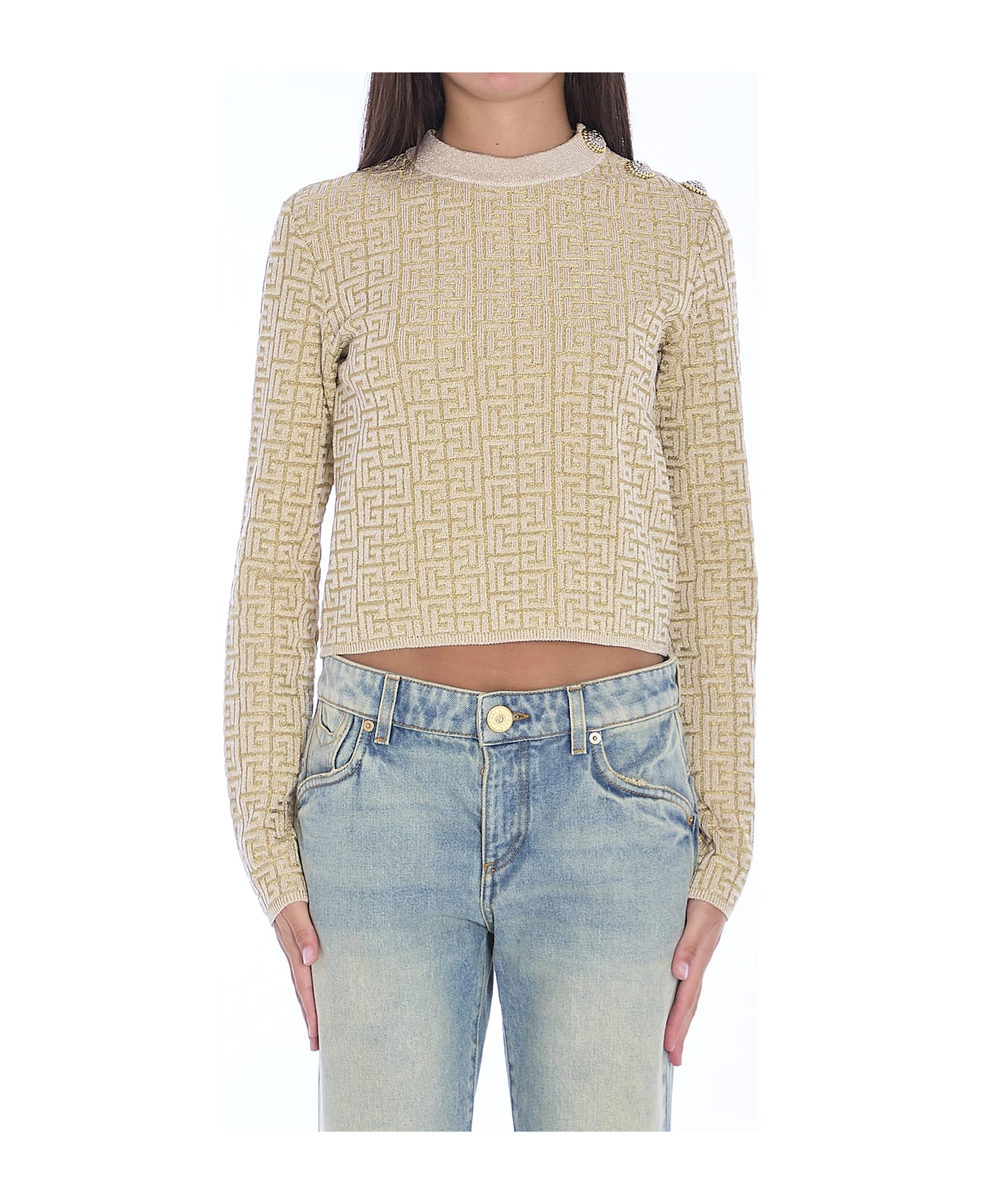 Balmain Pb Labyrinth Monogram Top - Gfm Beige