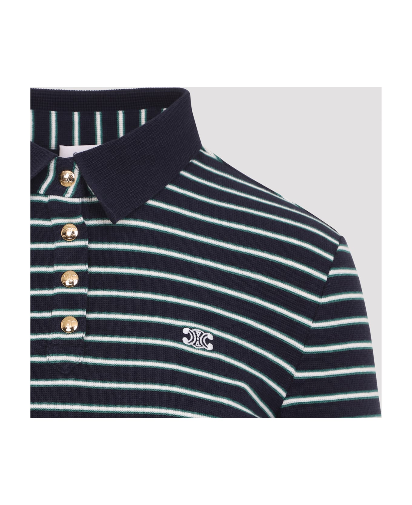 Celine Triomphe Ls Polo - Navy Green Off White