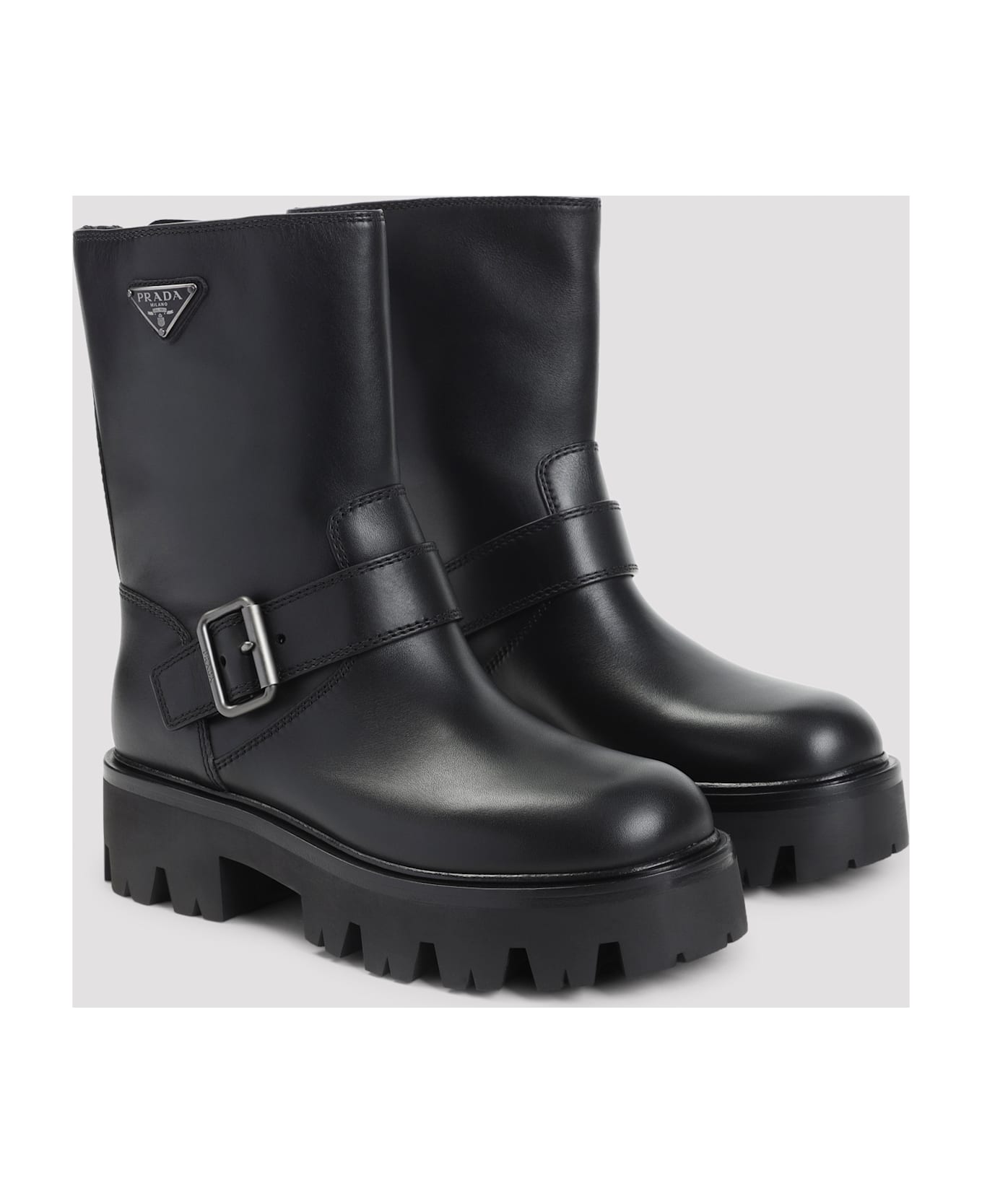 Prada Leather Ankle Boots - Nero