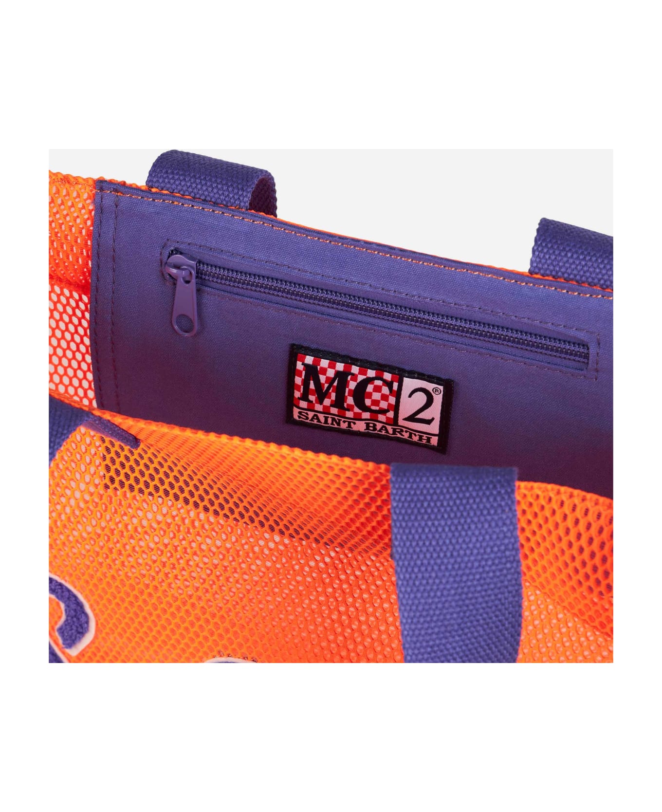 MC2 Saint Barth Mesh Orange Shopper Bag With Front Terry Embroidery - ORANGE