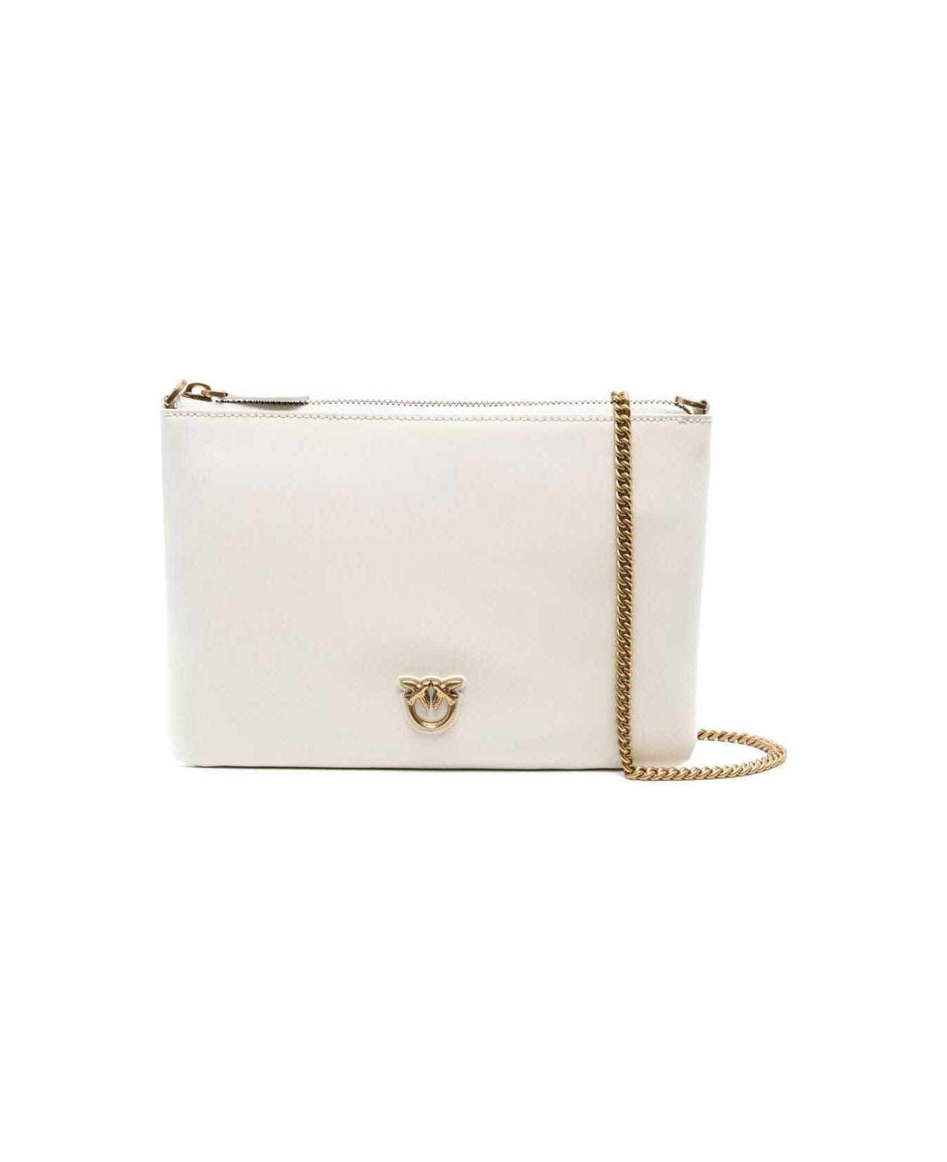 Pinko 'flat Love Bag' White Shoulder Bag With Logo Patch In Smooth Leather Woman - White