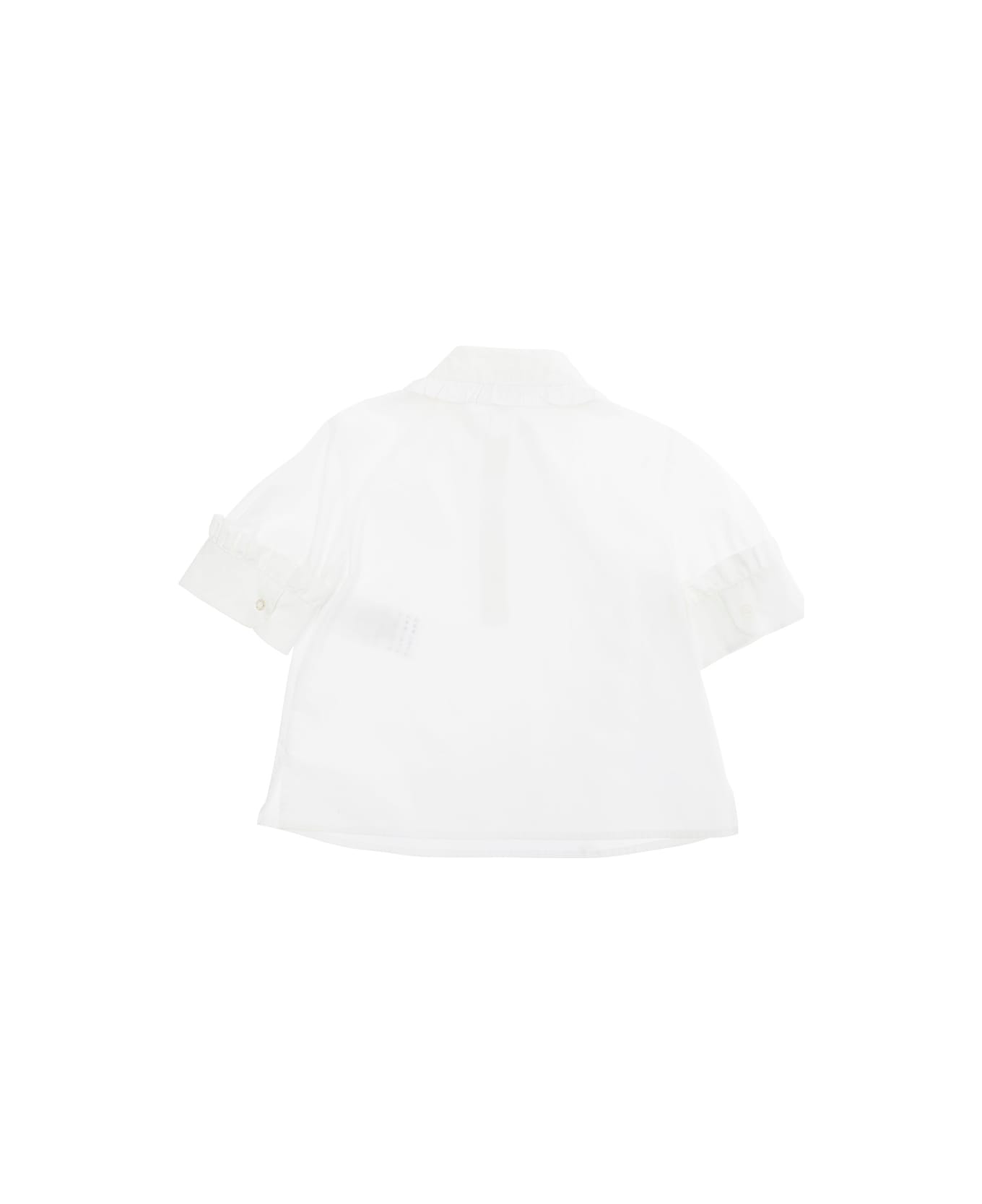 Emporio Armani White Shirt With Classic Collar And Tonal Logo Embroidery On The Front In Cotton Girl - White