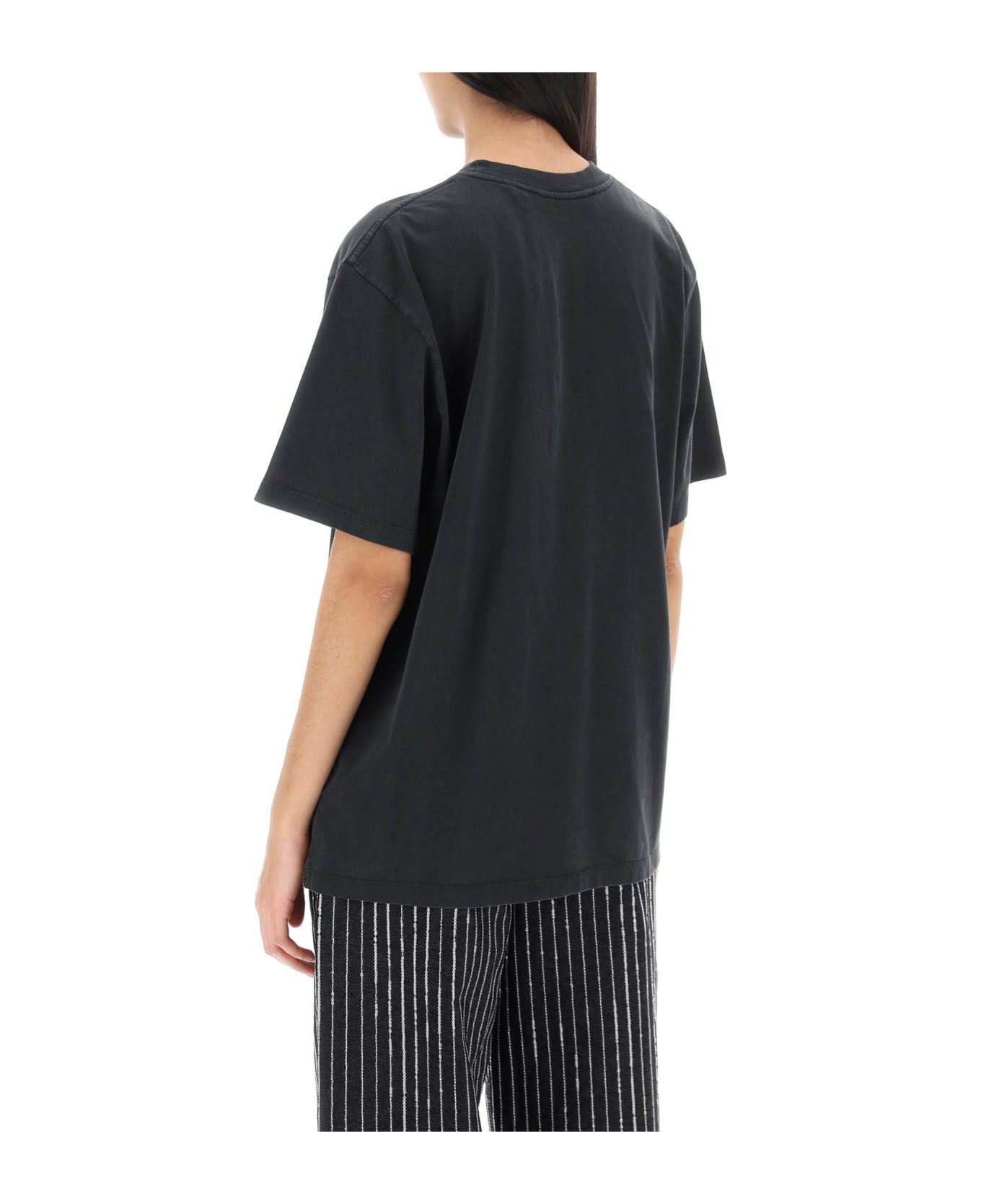 Rotate by Birger Christensen Faded-effect T-shirt With Logo Embroidery - BLACK (Black) Tシャツ