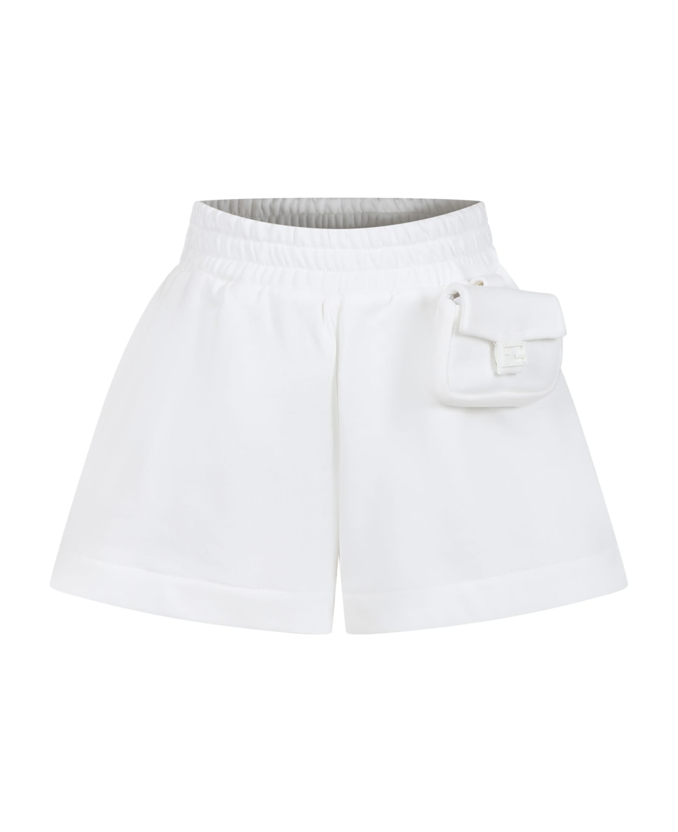 Fendi White Shorts For Girl With Micro Baguette - White