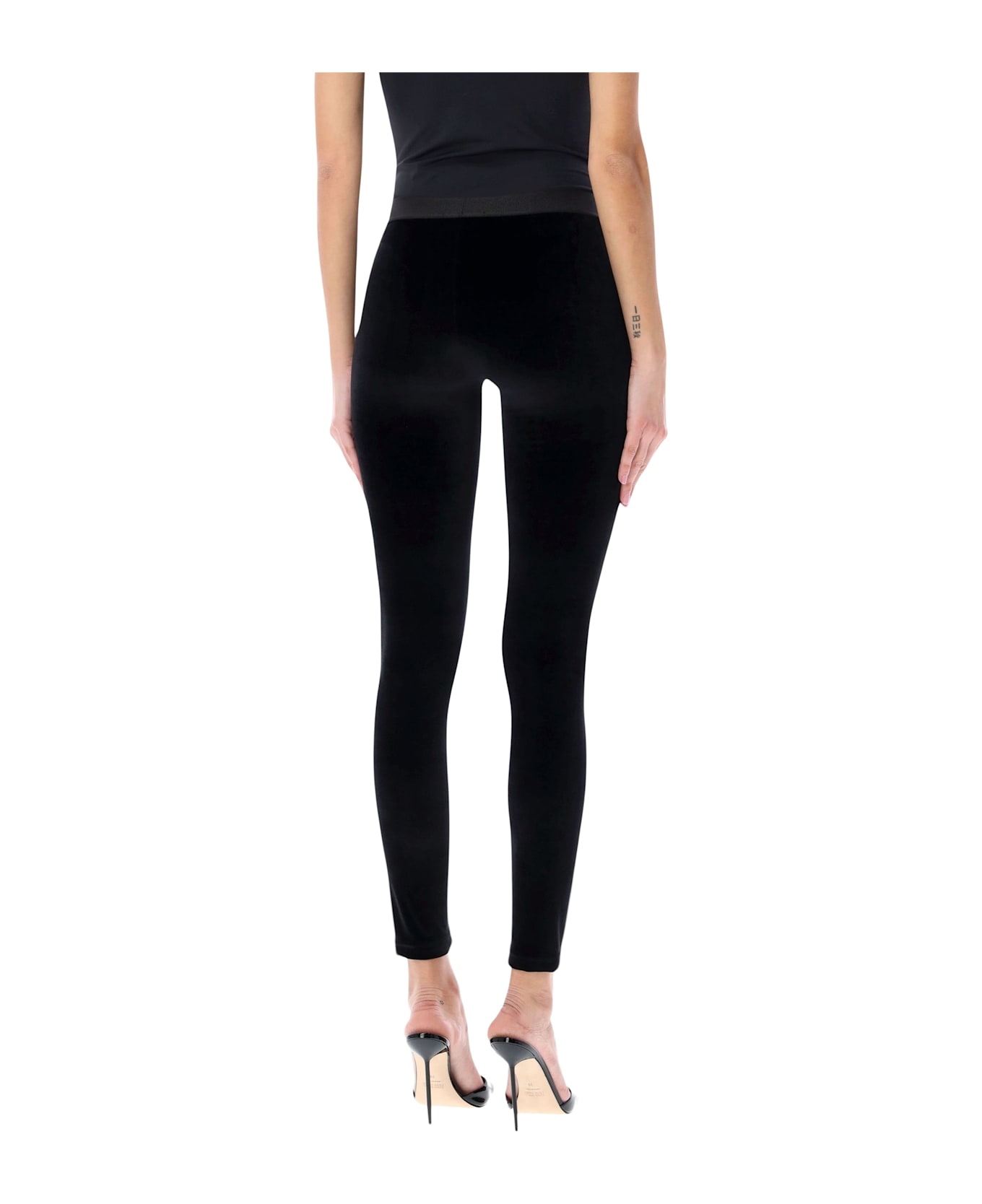 Tom Ford Black Stretch Velour Logo Leggings - BLACK