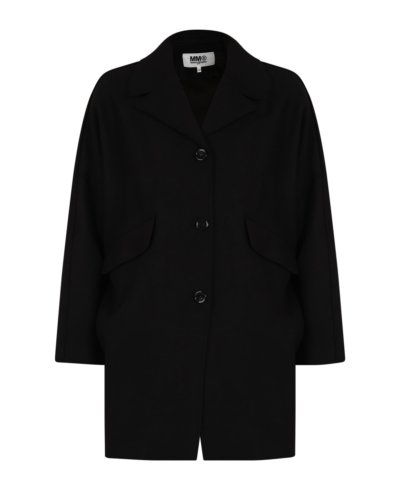 MM6 Maison Margiela Black Coat For Girl With Logo - M6900 コート＆ジャケット