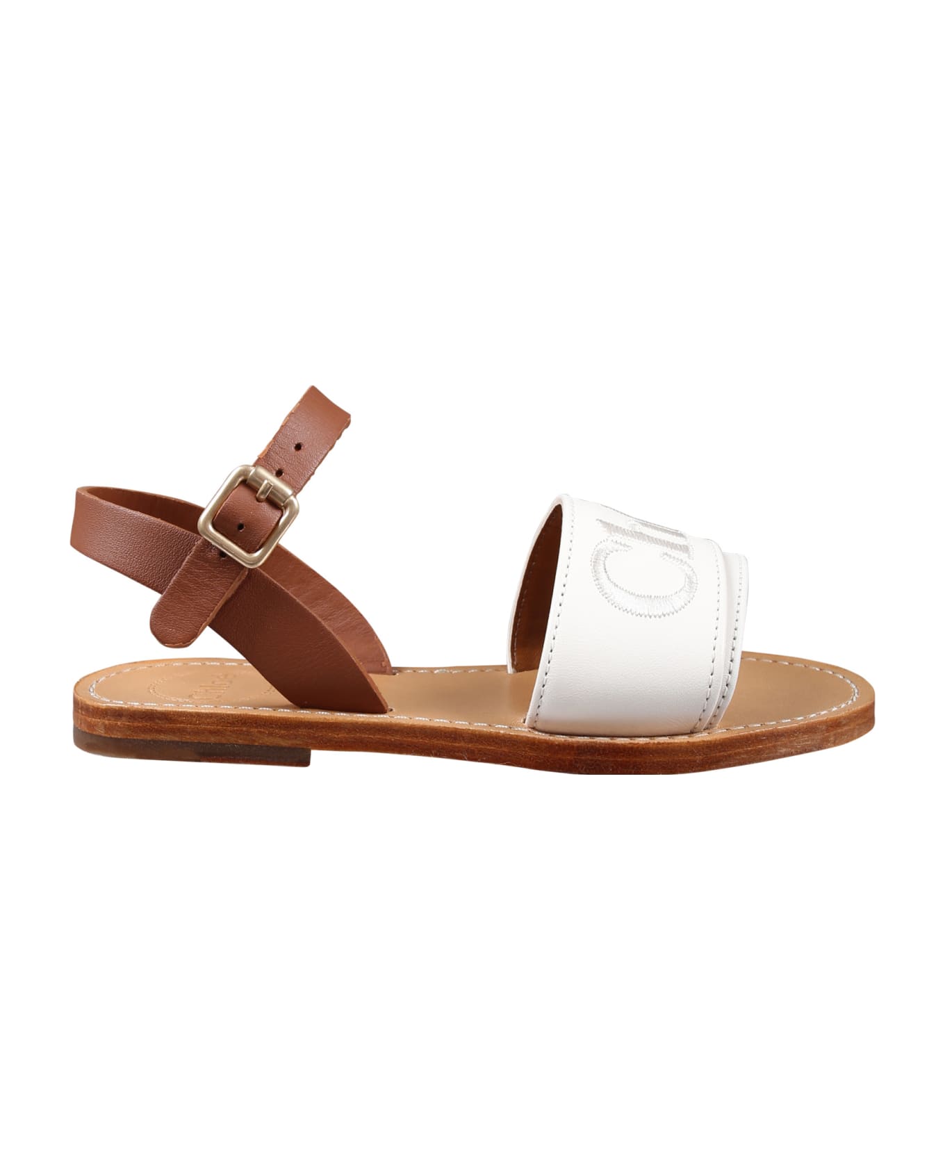 Chloé Ivory Sandals For Girl With Logo - Ivory シューズ