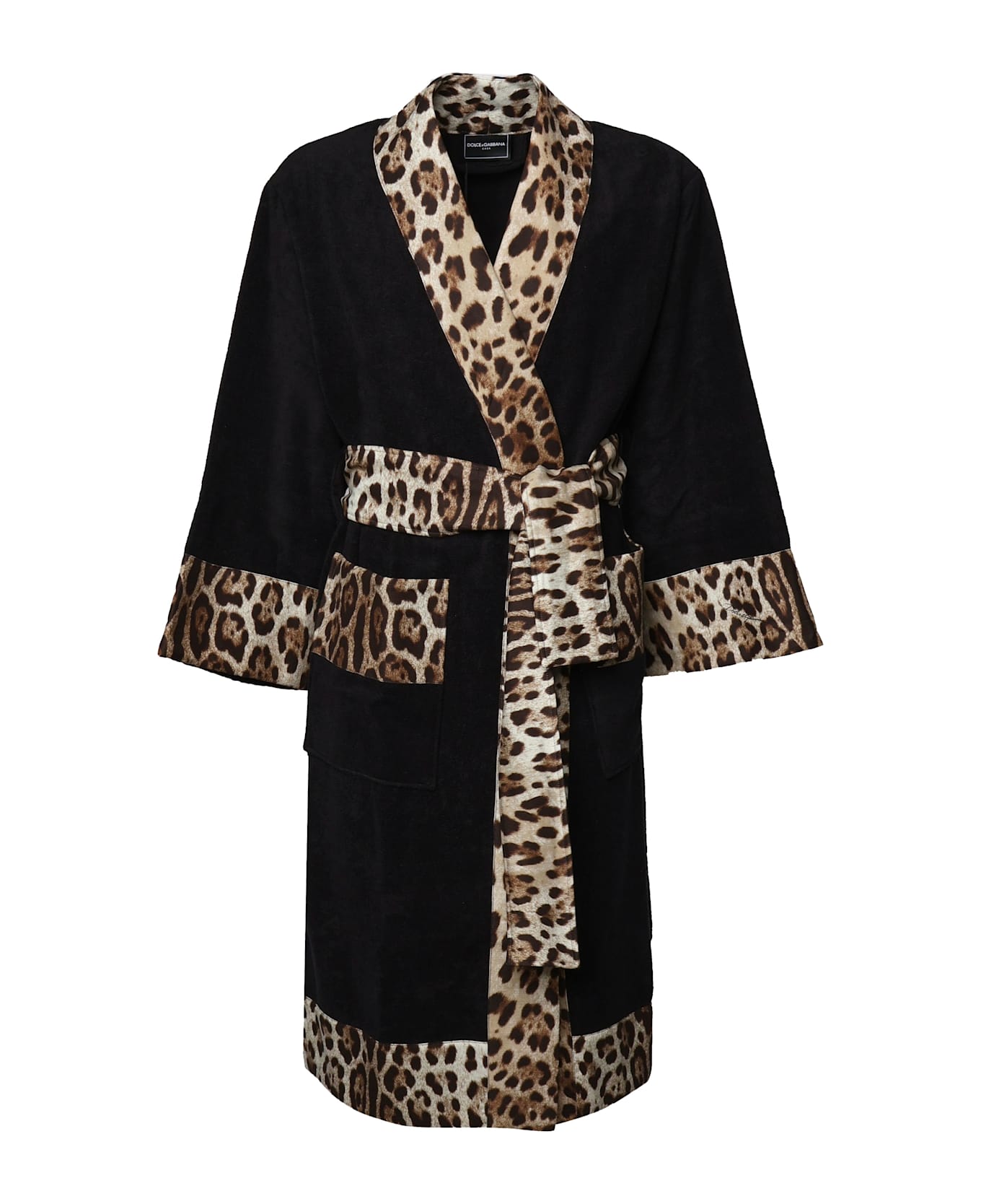 Dolce & Gabbana Leopard Cotton Bathrobe - black, Leopard