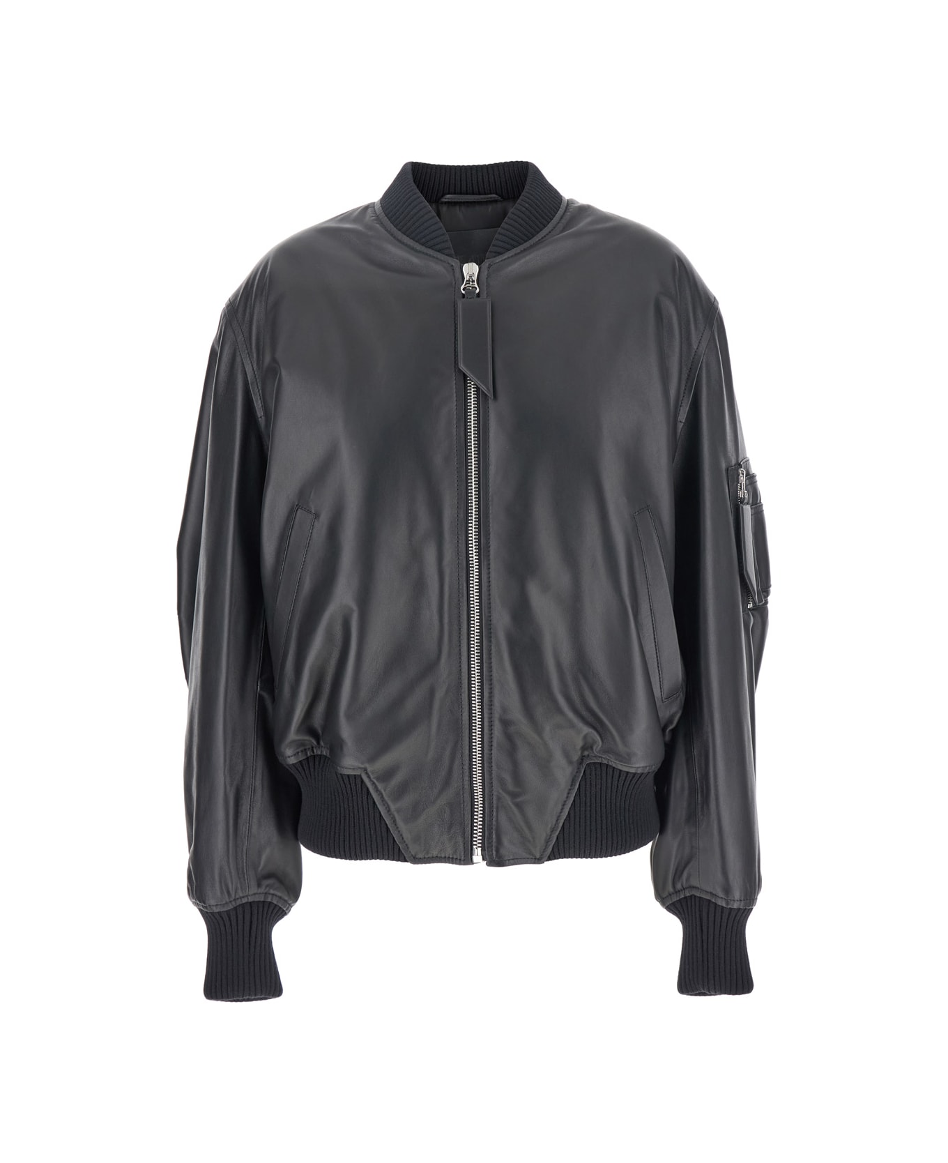 The Attico Black Bomber Jacket With Zip Closure In Leather Woman - Black