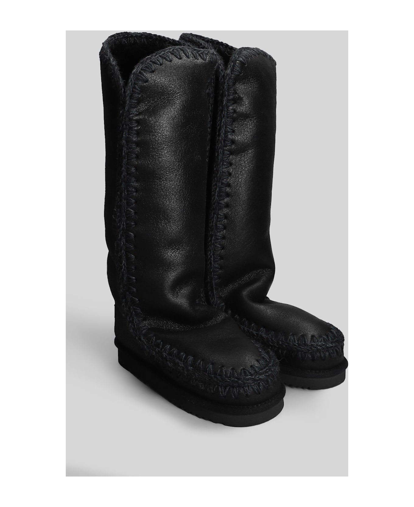 Mou Eskimo 40 Low Heels Boots In Black Leather - black