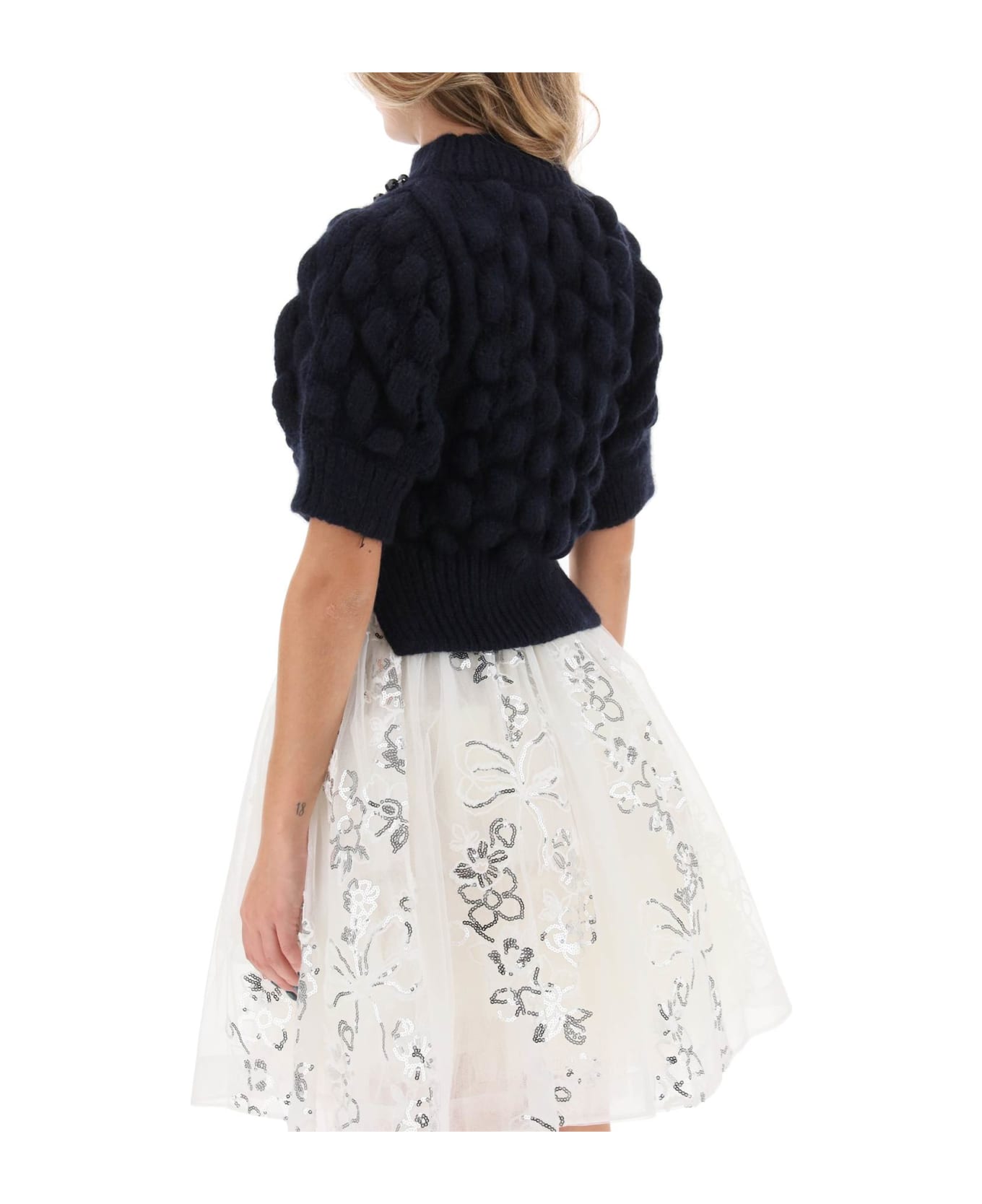 Simone Rocha Short Sleeve Bubble Knit Alpaca Sweater - NAVY JET (Blue)