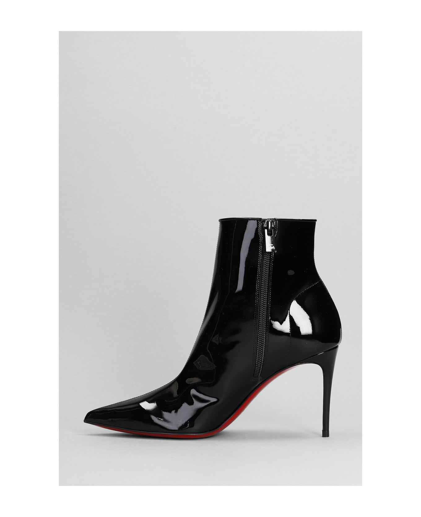 Christian Louboutin Sporty Kate Booty High Heels Ankle Boots In Black Patent Leather - black