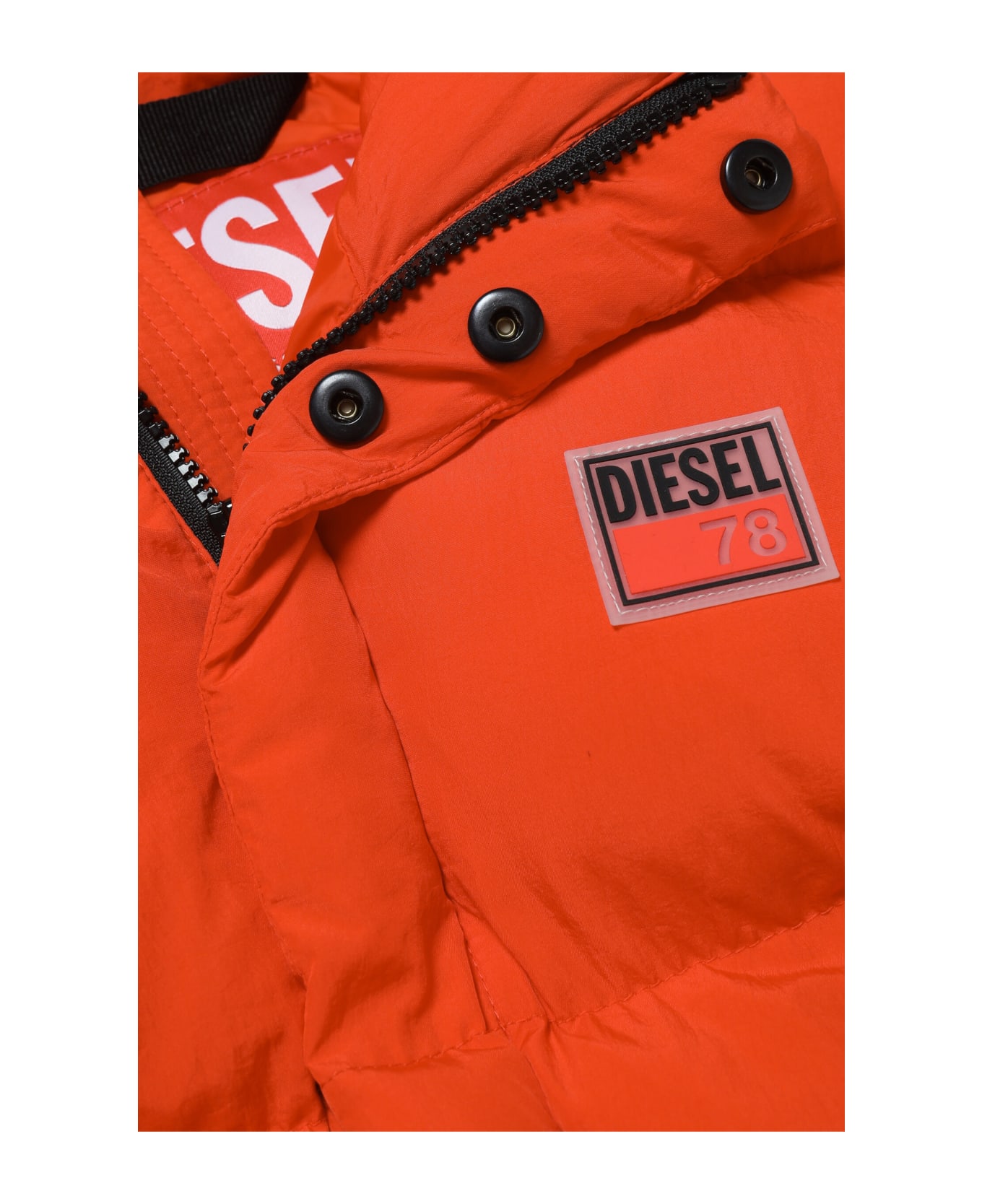 Diesel Jpil Jacket Hooded Down Jacket With Patches - Rosso