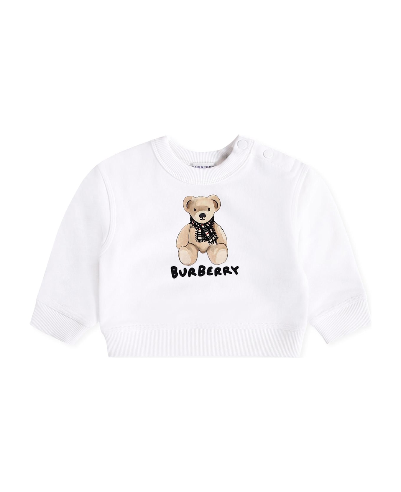 Burberry White Sweatshirt For Babykids With Teddy Bear - White