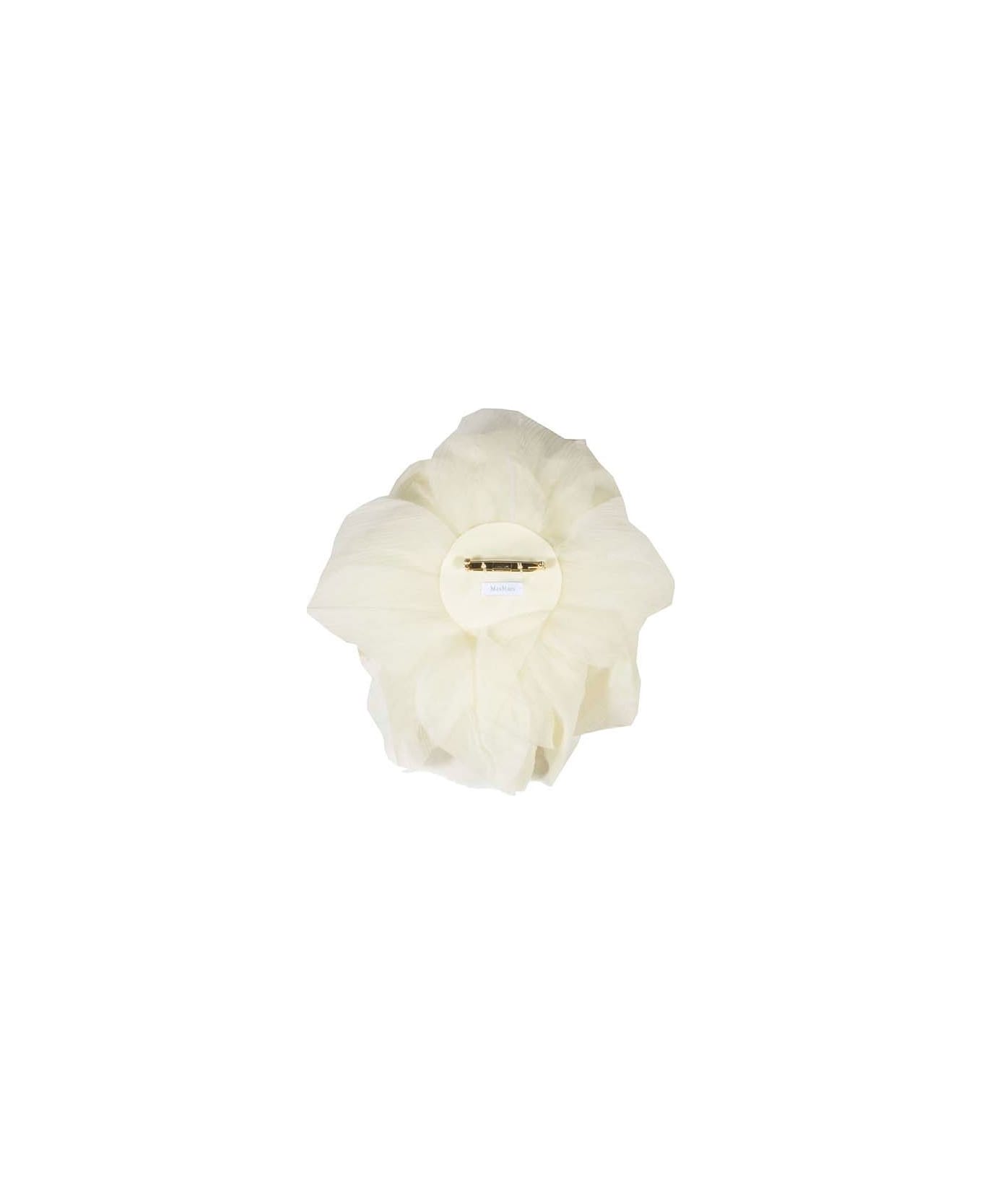 Max Mara Floral Patterned Logo Patch Brooch - Bianco