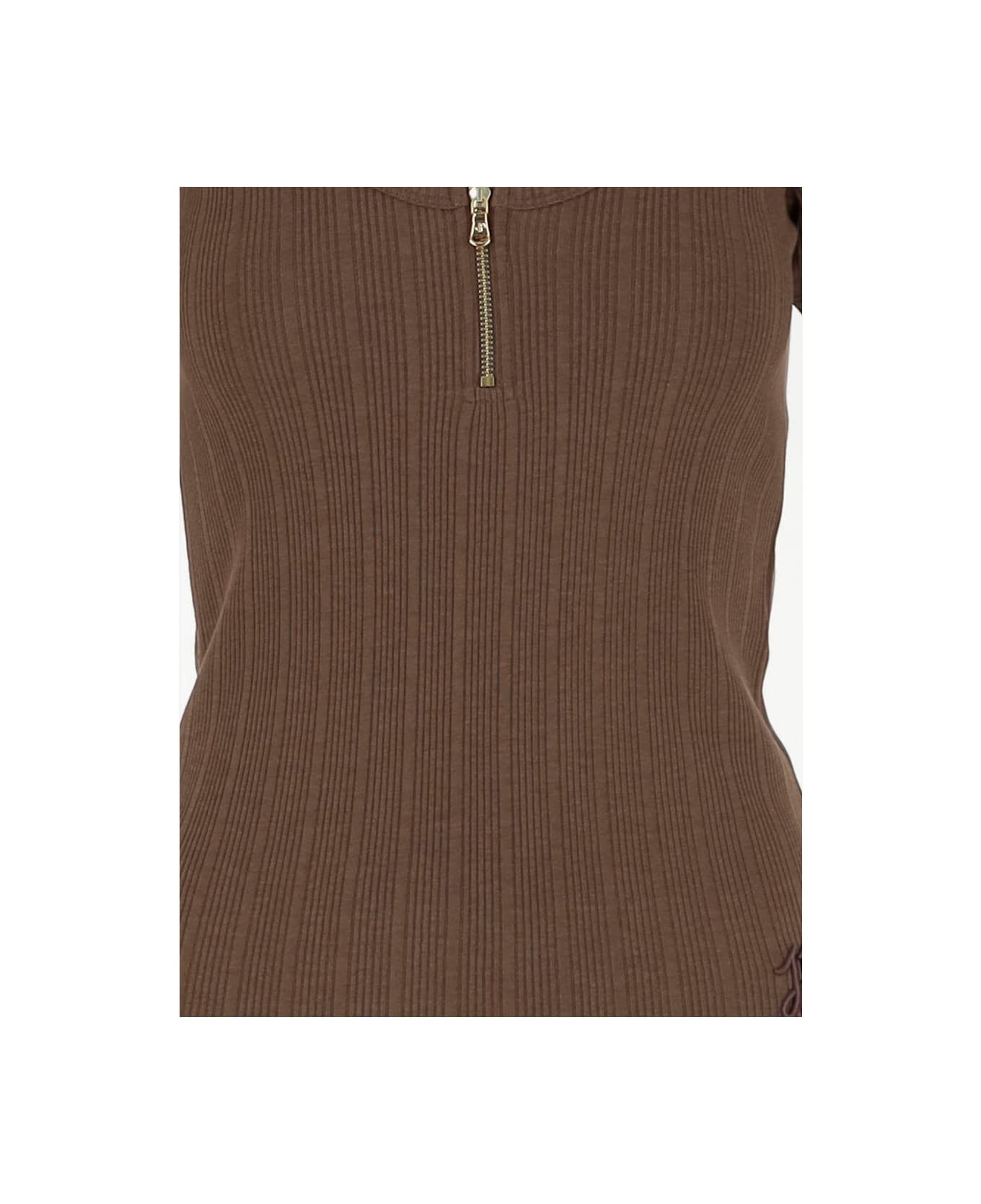 Patou Cotton Blend Knit T-shirt With Logo - Brown