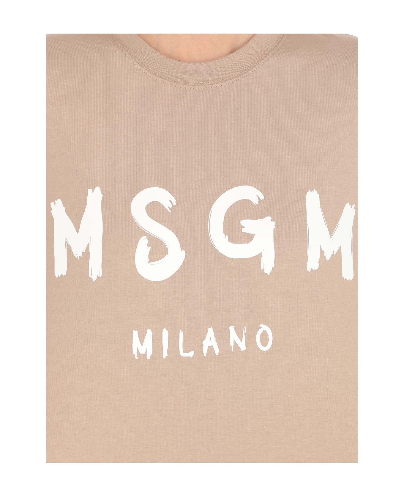 MSGM T-shirt With Logo - Beige Tシャツ