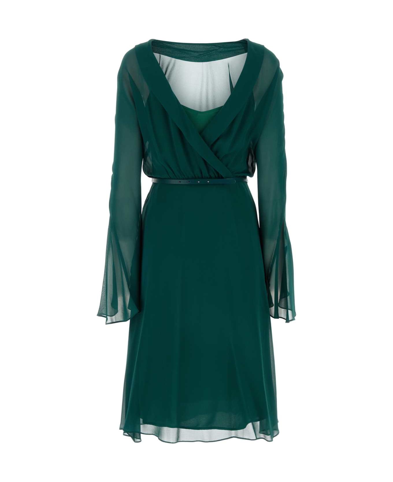 Max Mara Bottle Green Silk Africa Dress - VERDEEDEN