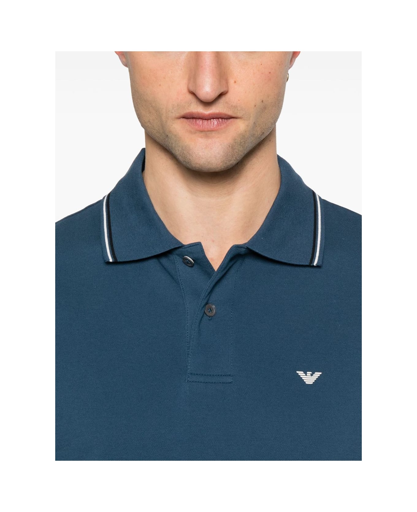 Emporio Armani Logo Cotton Polo Shirt - Blue