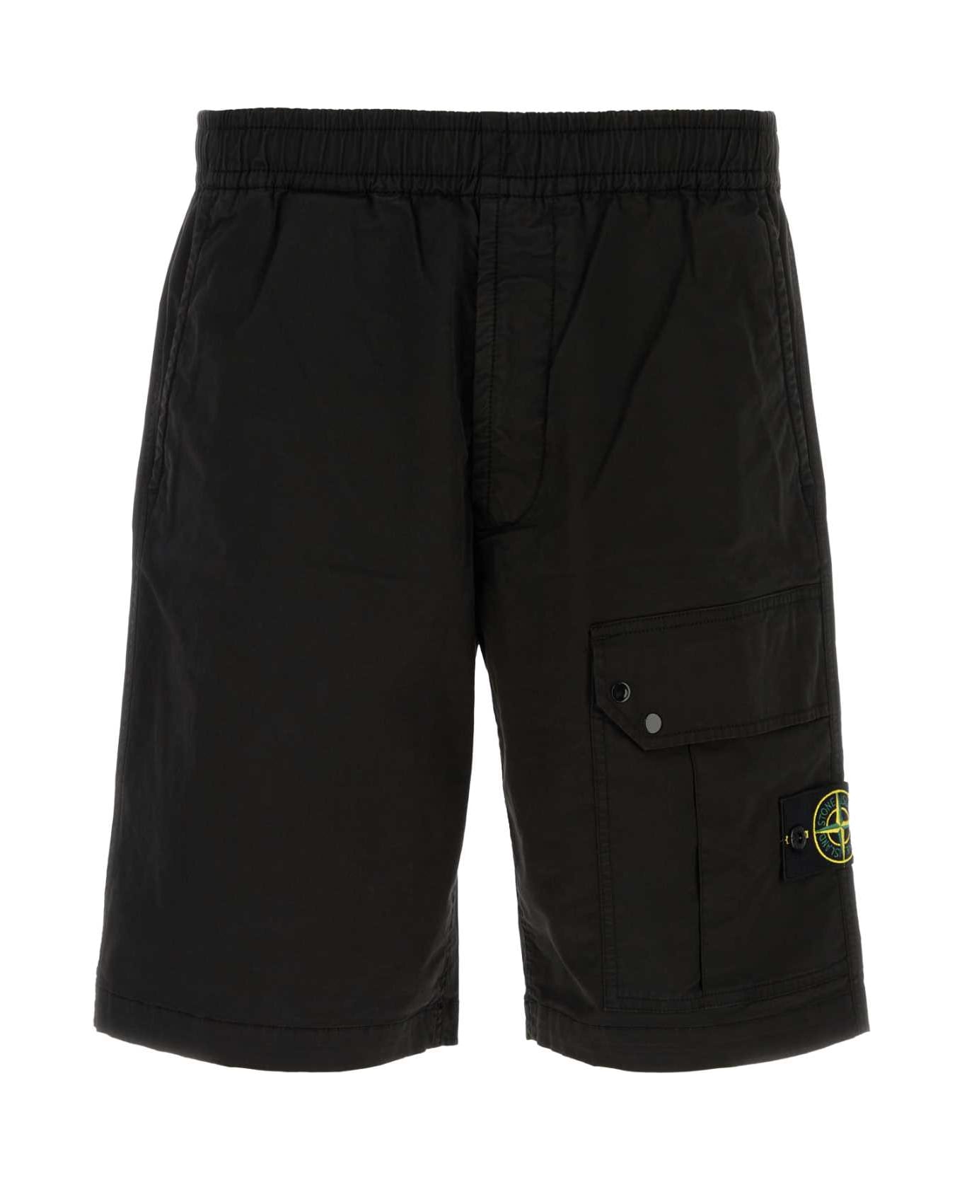 Stone Island Black Stretch Cotton Bermuda Shorts - BLACK