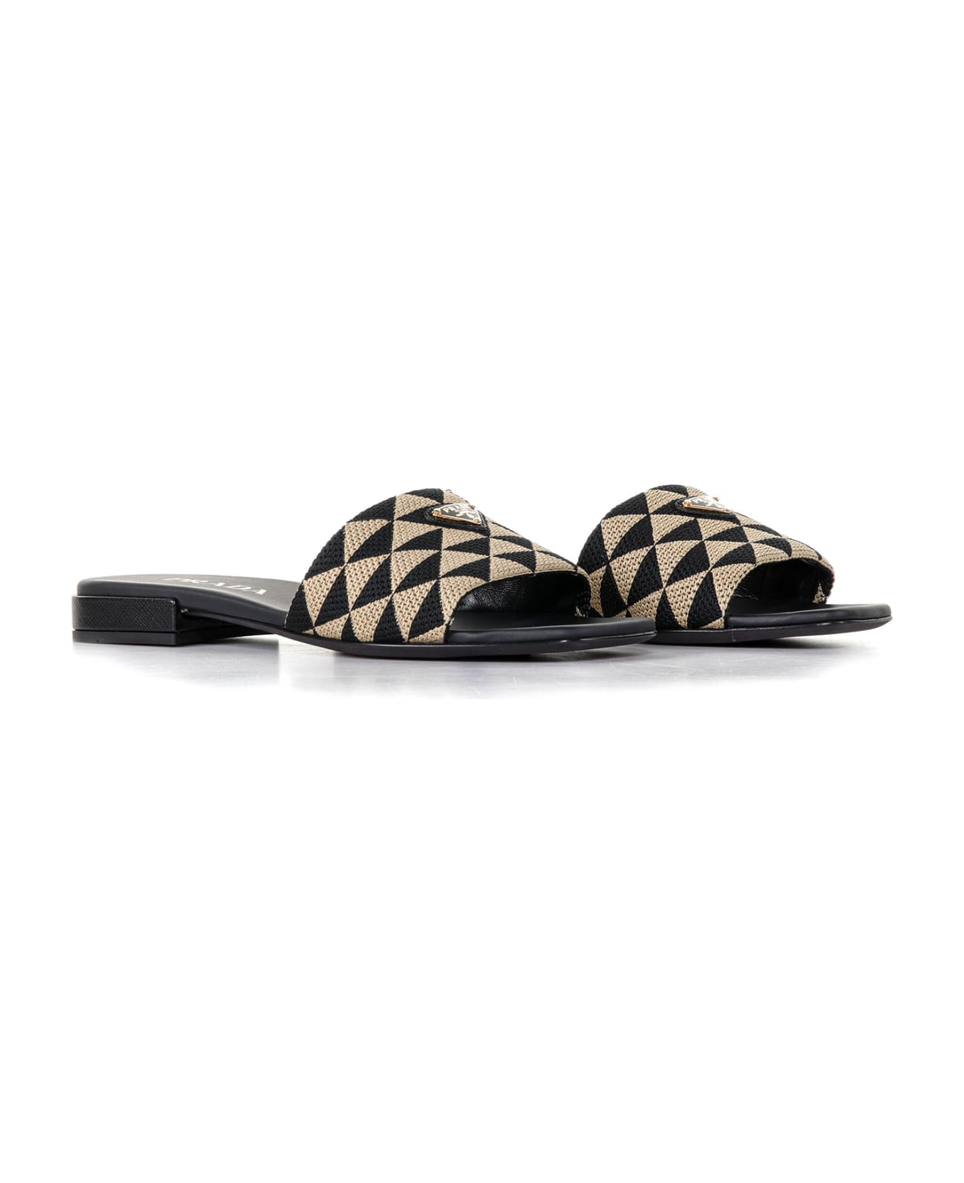 Prada Slider Sandals In Embroidered Fabric - NEROCORDA