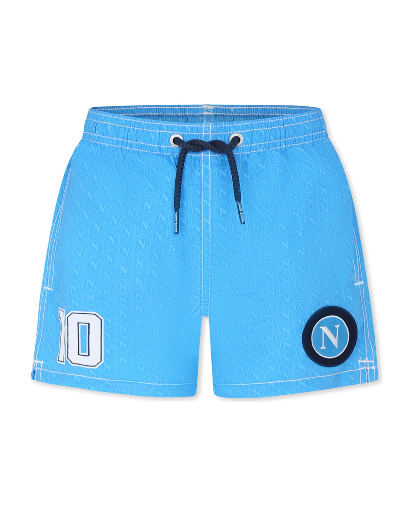 MC2 Saint Barth Blue Swim Short For Boy With Ssc Napoli Logo - Light Blue