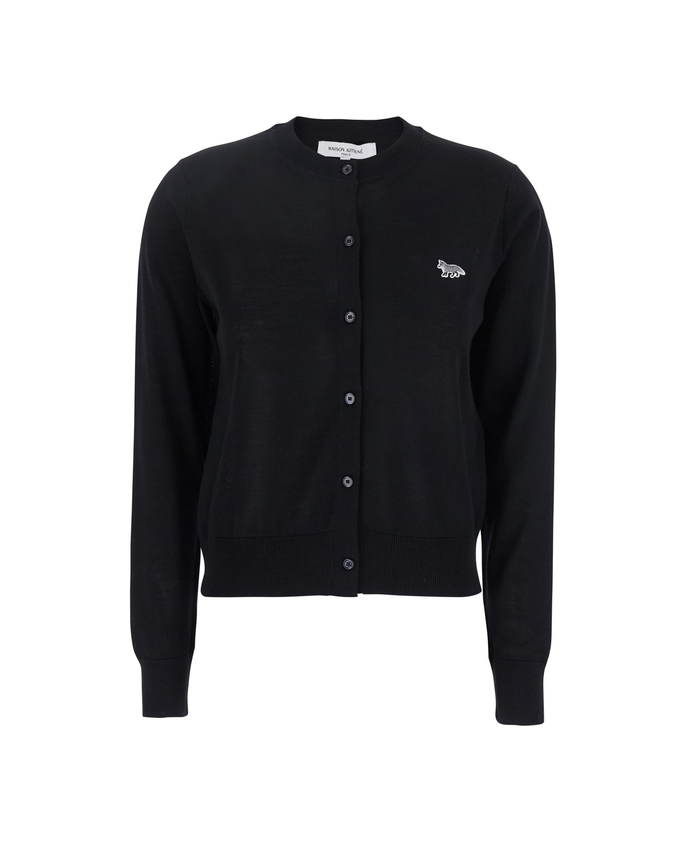 Maison Kitsuné Black Cardigan With Baby Fox Logo Patch Applied On The Front In Wool Woman - Black