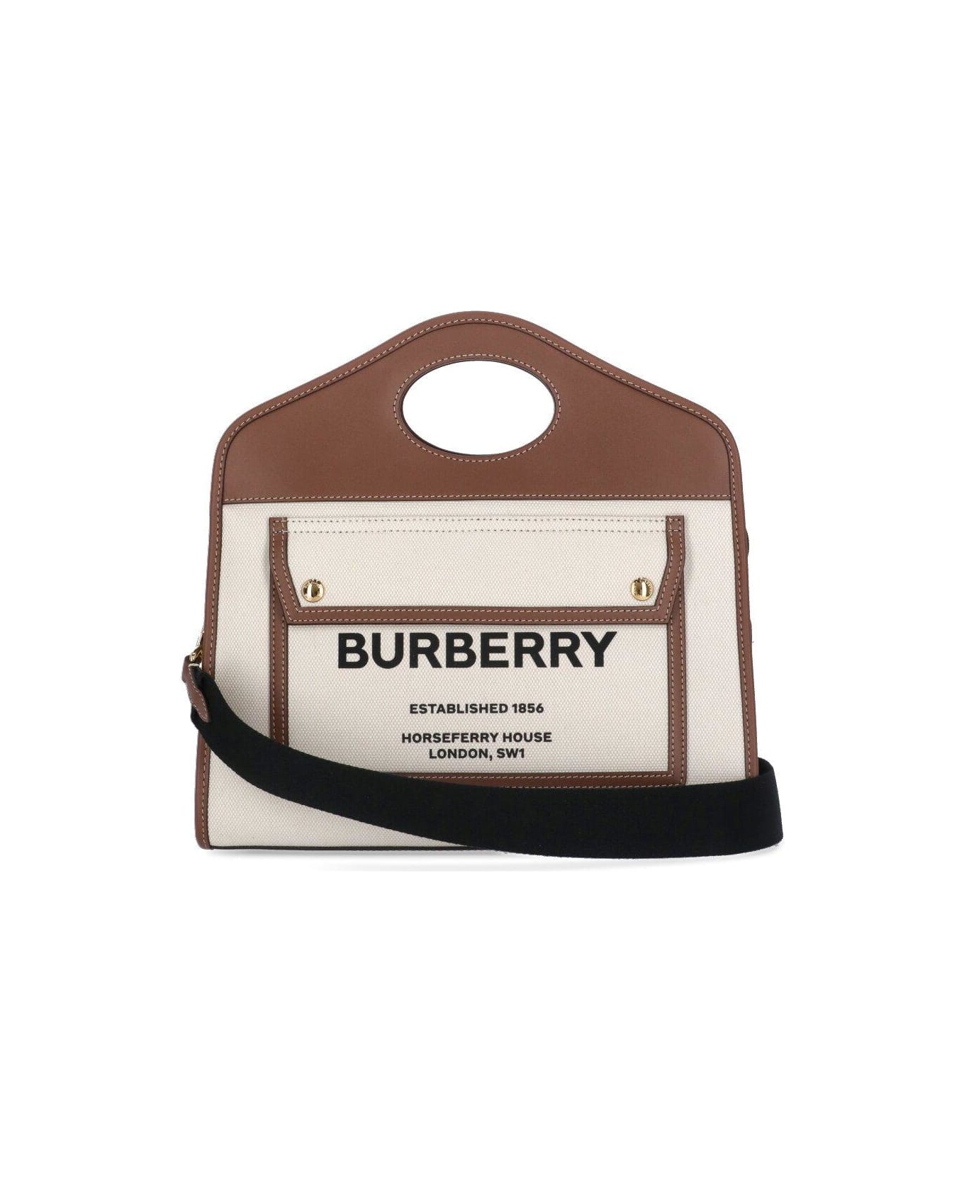Burberry Pocket Two-tone Small Tote Bag - Natural/maltbrown