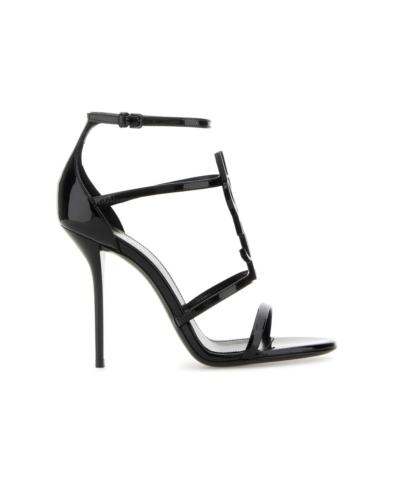 Saint Laurent Black Leather Cassandra Sandals - Black