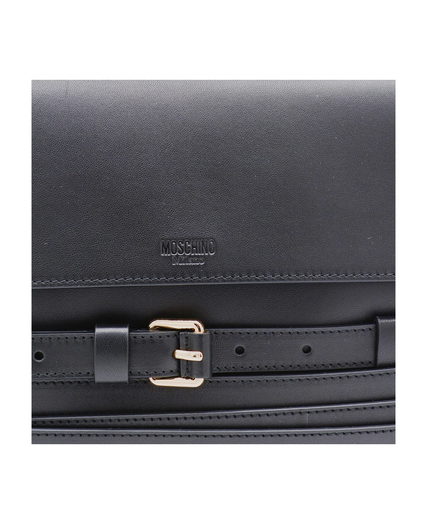 Moschino Black Leather Top Handle Bag - Black