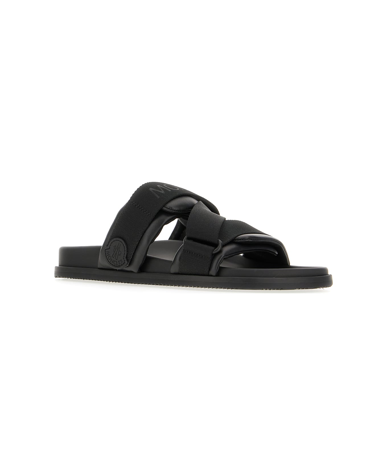 Moncler Black Leather And Fabric Sandals - Black