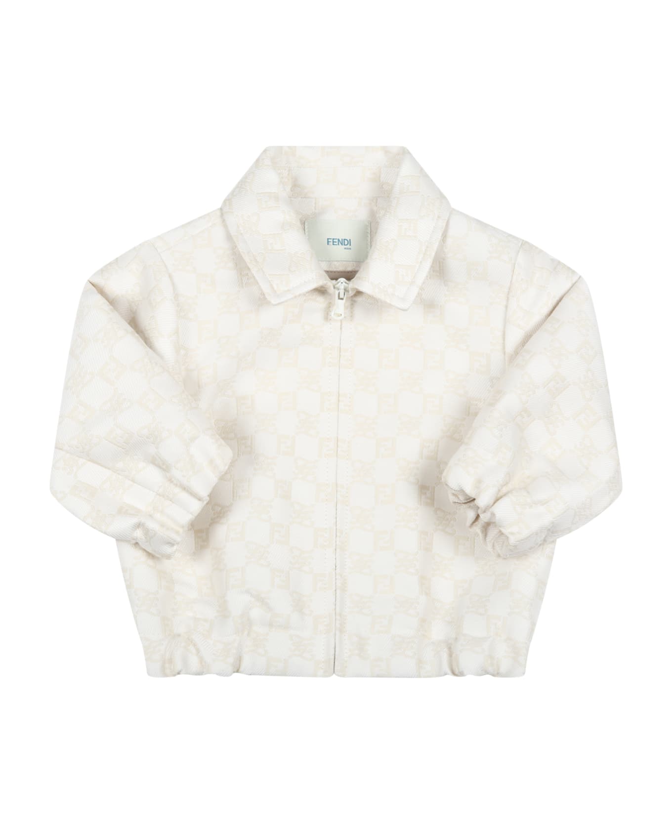 Fendi Ivory Jacket For Baby Kids With Double Ff - Ivory