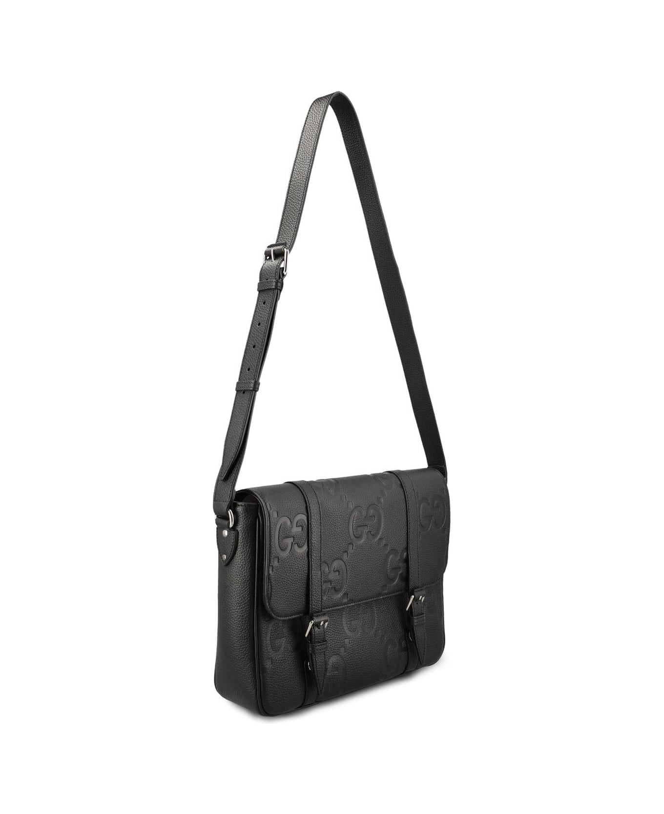 Gucci Medium Jumbo Gg Foldover Top Messenger Bag - Black