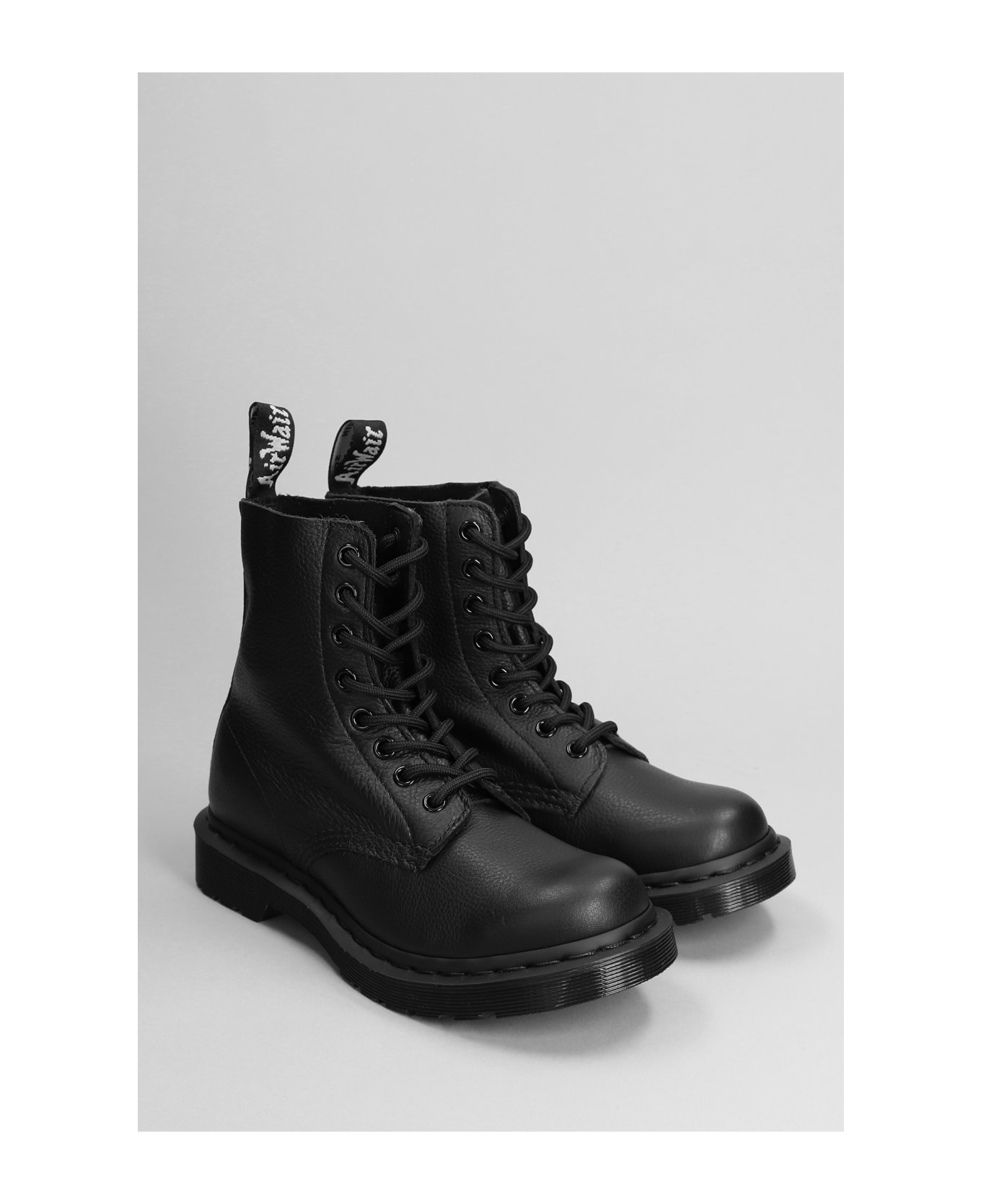 Dr. Martens 1460 Mono Combat Boots In Black Leather - BLACK VIRGINIA