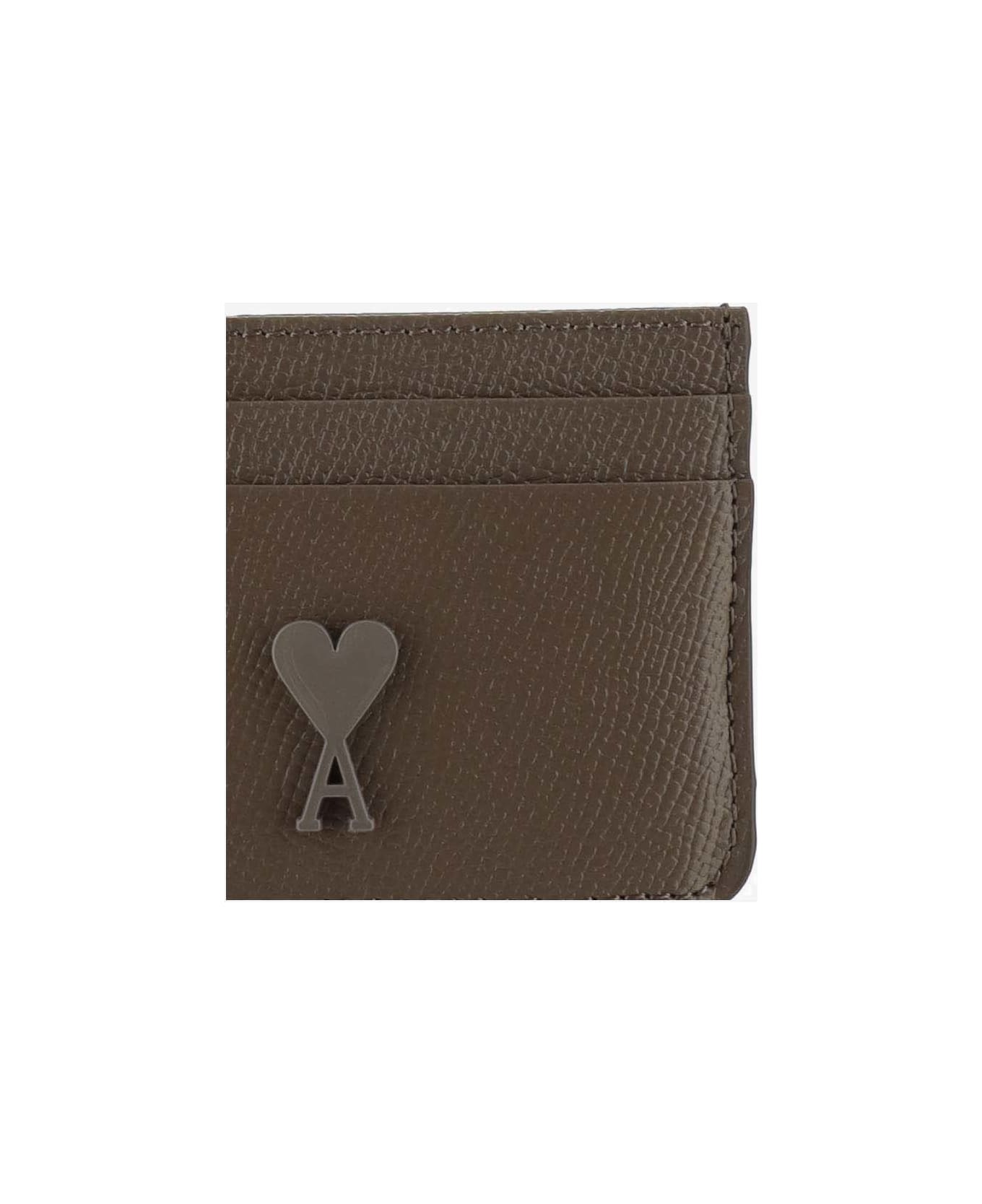 Ami Alexandre Mattiussi Leather Card Holder With Logo - Brown
