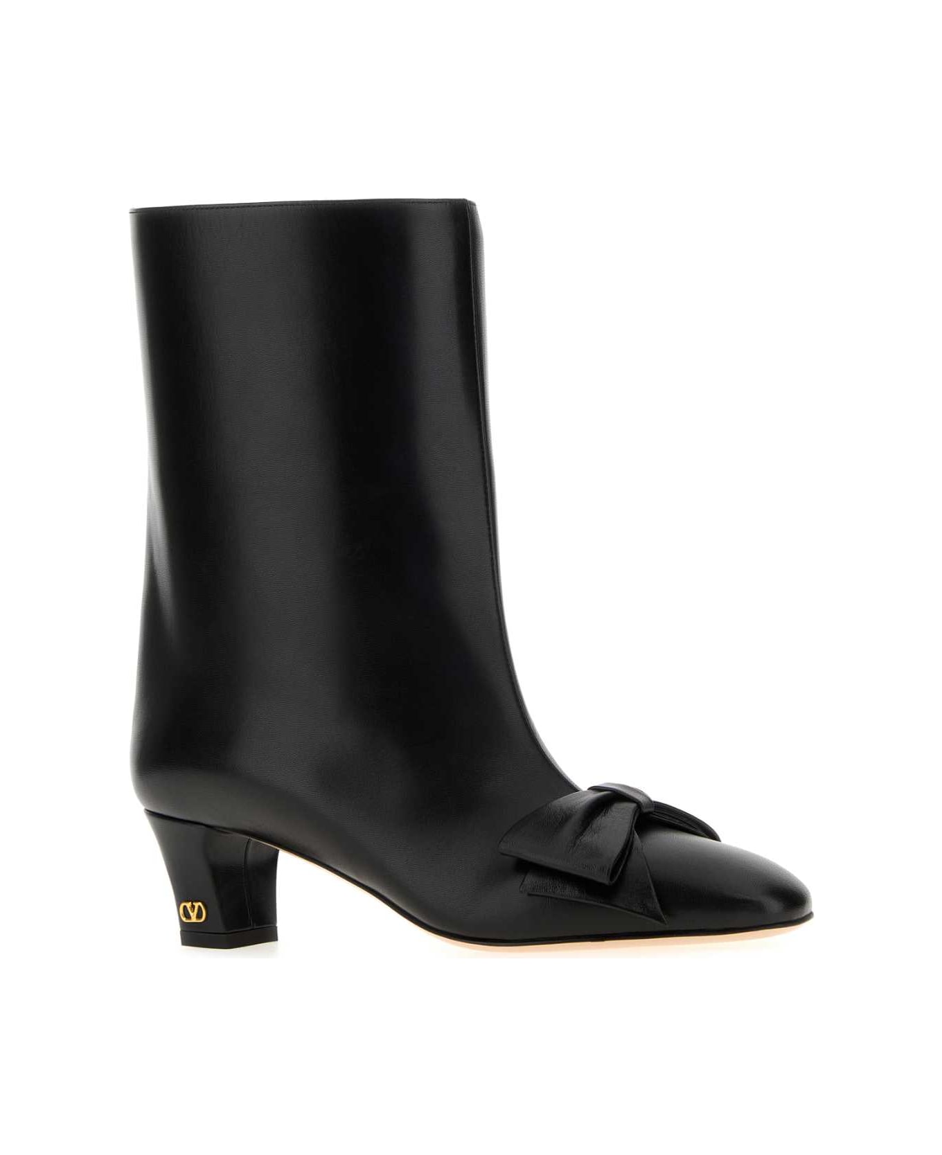 Valentino Garavani Black Leather Bowow Ankle Boots - NERO