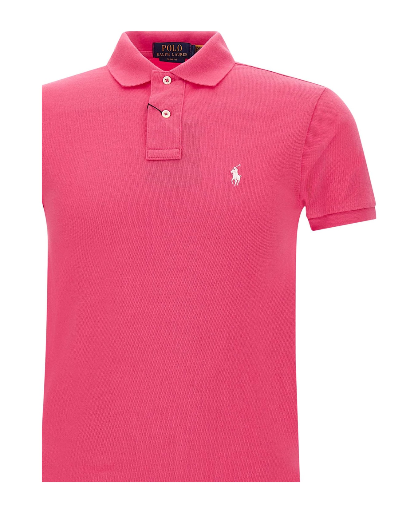 Polo Ralph Lauren Fuchsia And White Slim-fit Pique Polo Shirt - Pink