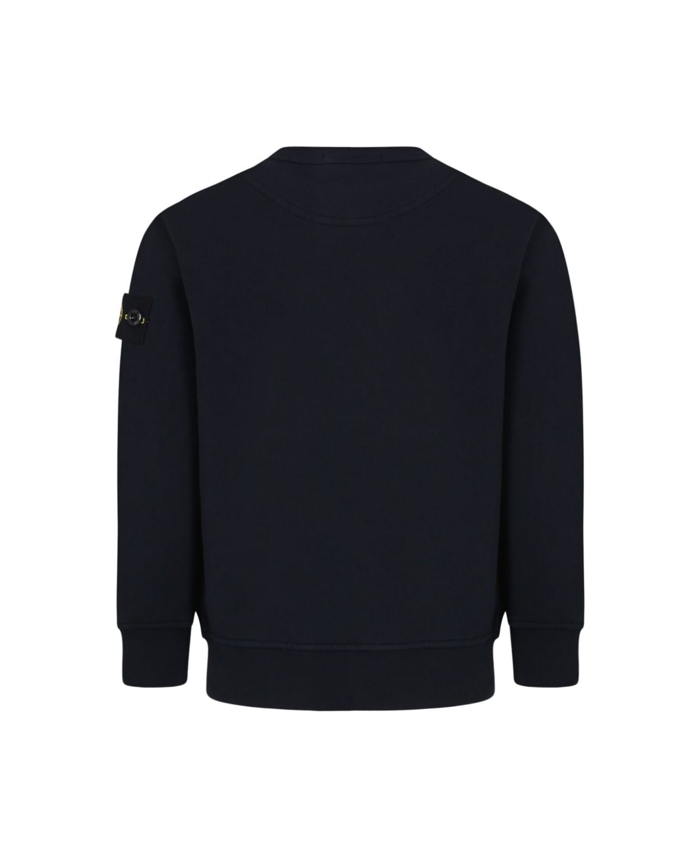 Stone Island Junior Blue Crewneck Sweatshirt With Logo Patch On The Sleeve In Cotton Boy - Blu