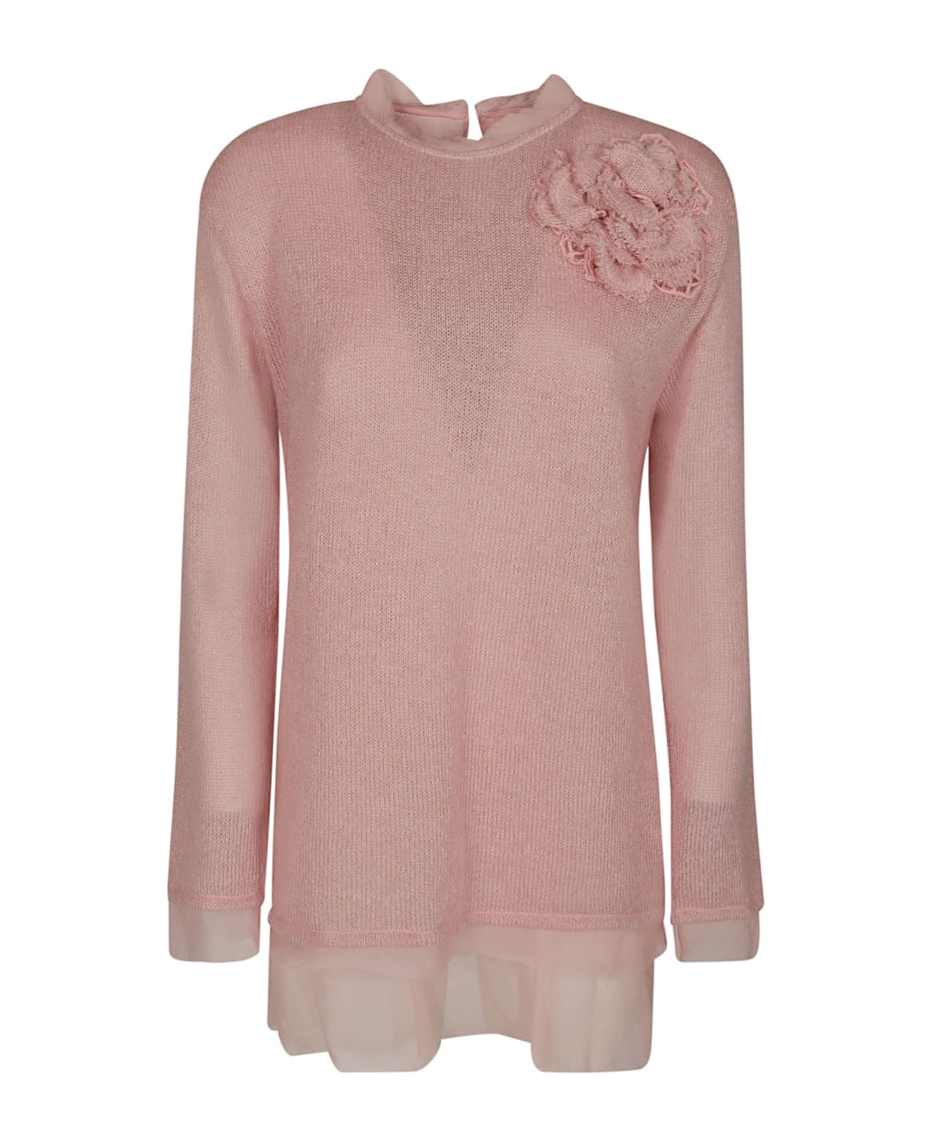 Ermanno Scervino Floral Applique Knit Sweater - Pink