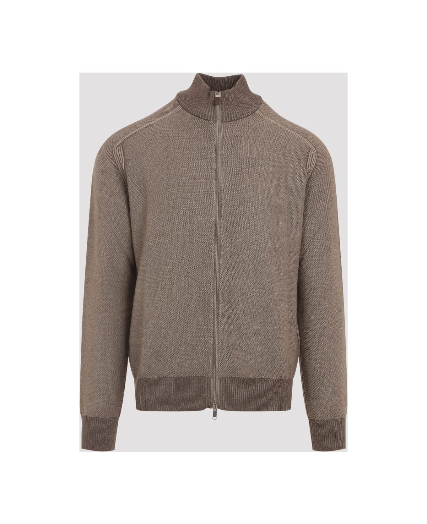 Zegna Cashseta Full Zip Pullover - Marrone Medio Fantasia
