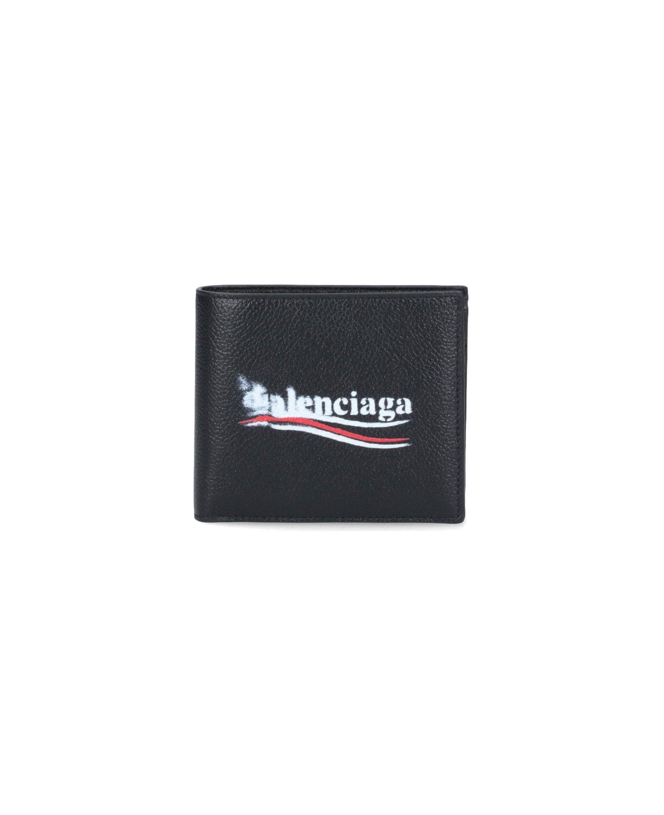 Balenciaga Political Stencil Logo Print Bifold Wallet - Black